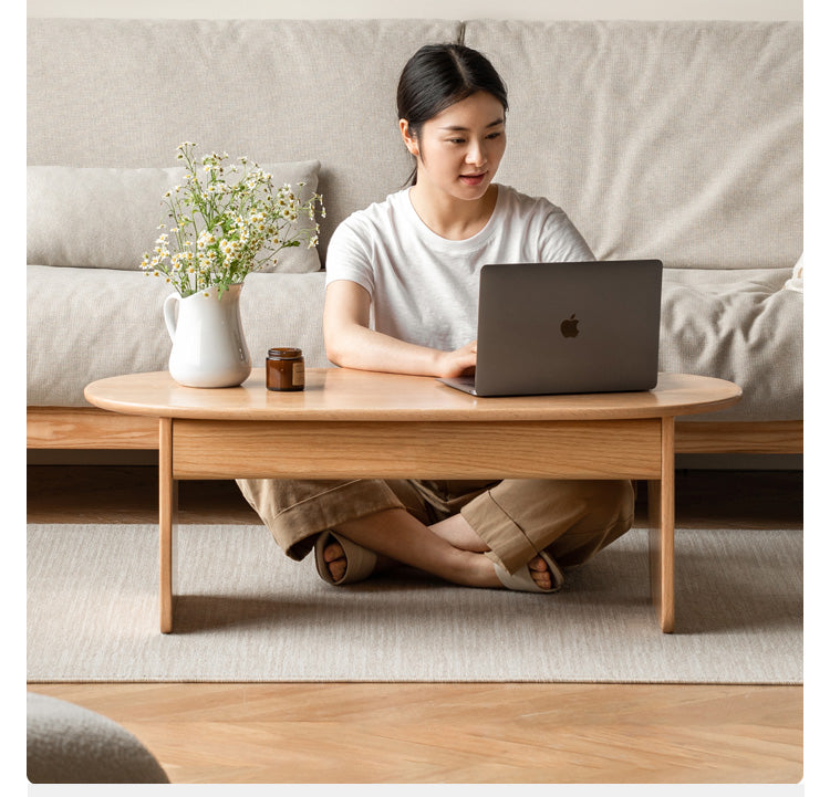 Solid Oak Wood Coffee Table with Storage - Rustic Living Room Furniture for Home Decor, Books, and Remote Control Organization