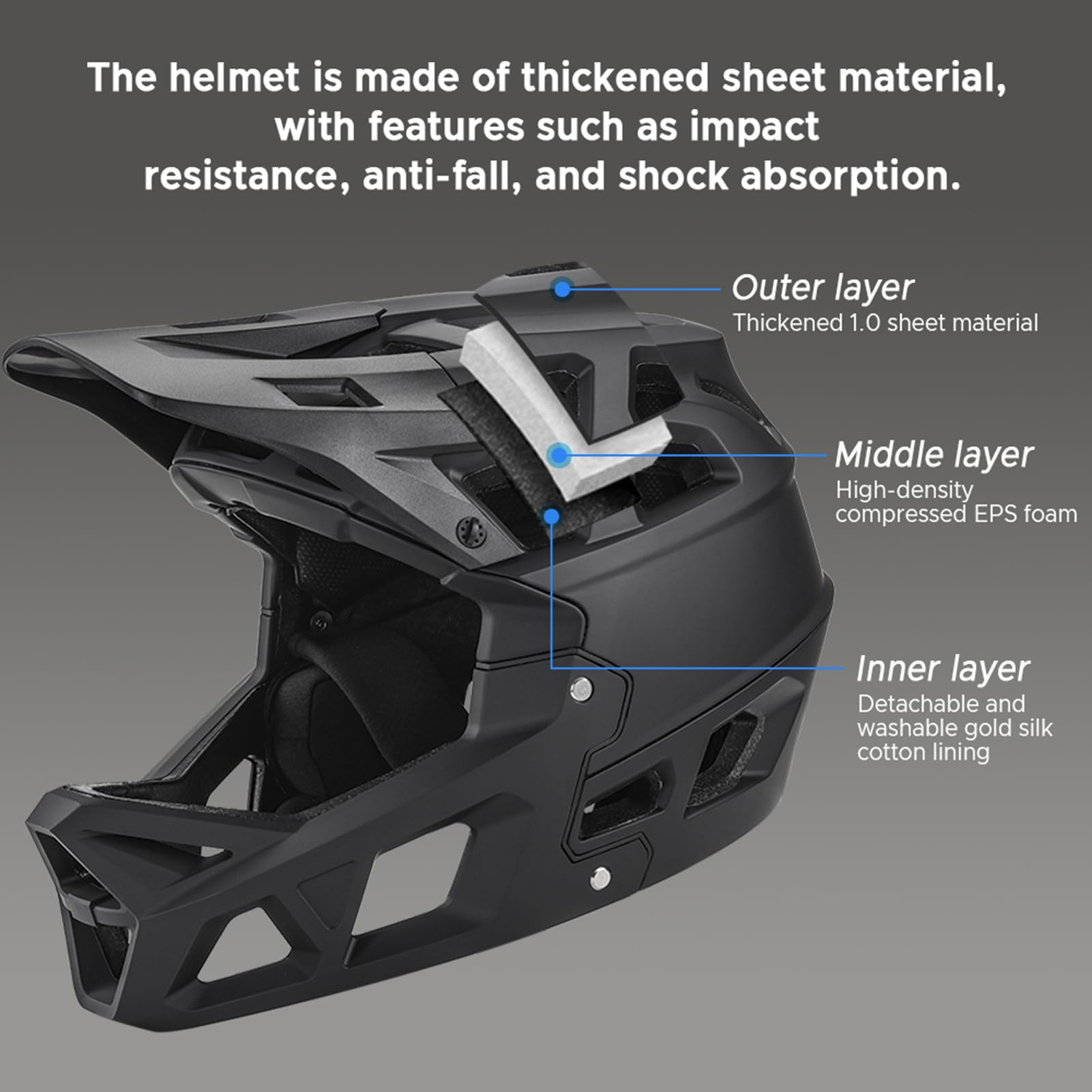 Lixada Full Face Mountain Bike Helmet for Adults - Lightweight MTB Helmet with Removable Pads & Visor - Comfortable Downhill Cycling Helmet for Men & Women - Perfect for Trail Riding, Enduro Racing and Mountain Biking Adventures