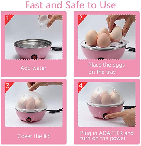 Electric Egg Cooker - Hard Boiled Egg Maker with 14-Capacity Double Layer, Multi-Function Steamer for Soft/Medium/Hard Eggs, Milk Warmer & Food Heater - Perfect for Breakfast Meal Prep, Keto Diet & Healthy Cooking (Pink)
