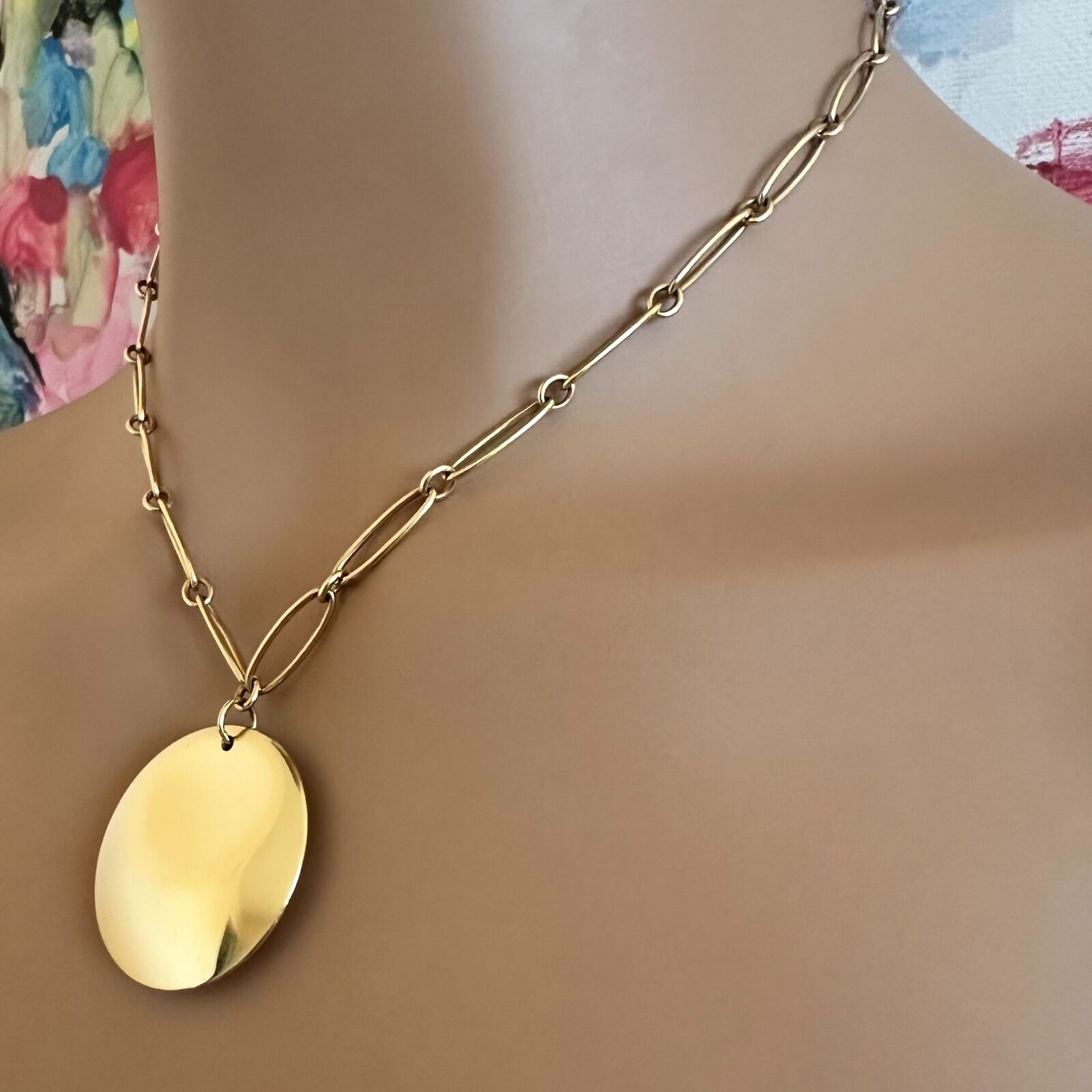 Authentic Tiffany & Co Peretti 18k Yellow Gold 30mm Disc Pendant Necklace - Elegant Jewelry Gift for Women, Perfect for Weddings, Anniversaries & Special Occasions