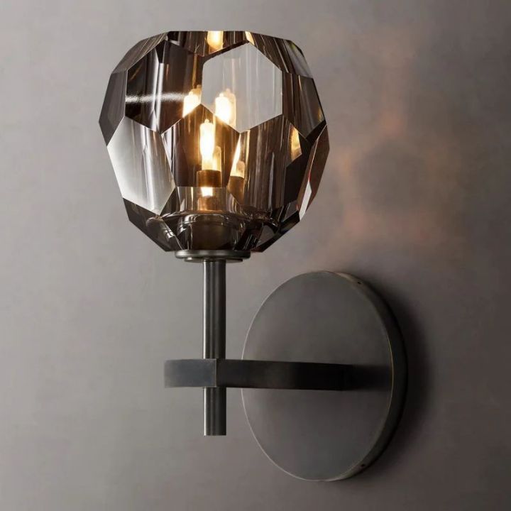 Crystal Ball Smoke Glass Wall Sconce Light Fixture - Modern Minimalist Plug-in Wall Lamp for Bedroom, Living Room, Hallway Decor