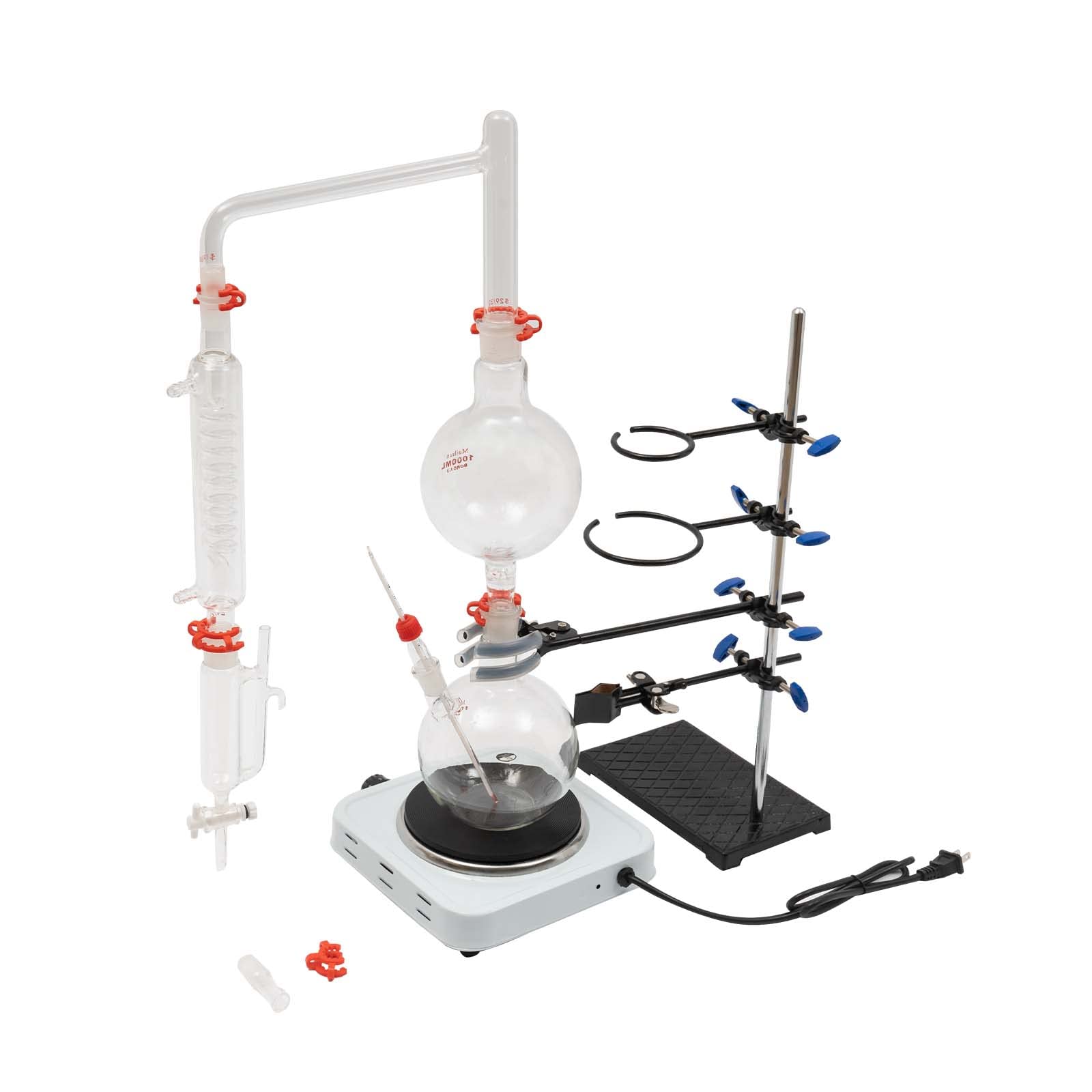 1000ml Essential Oil Distillation Kit with Graham Condenser, Hot Plate & Separator - 1000W 110V Glass Lab Distillation Apparatus for Home DIY, Aromatherapy & Herbal Extracts - Perfect for Essential Oil Making, Hydrosol Production & Small Batch Distilling