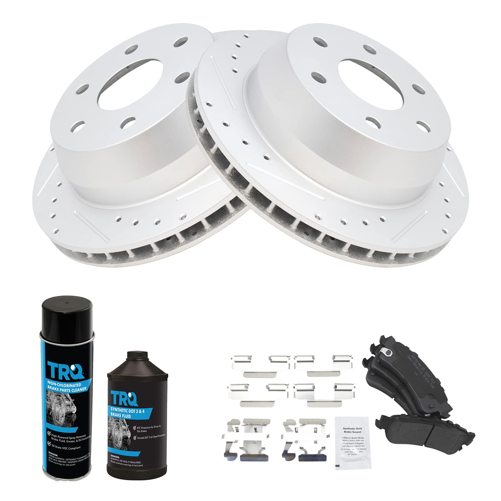 TRQ Rear Metallic Brake Pads & Performance Rotor Kit for Chevy Silverado, GMC Sierra, Cadillac Escalade - High-Performance Braking for Towing & Off-Road Driving