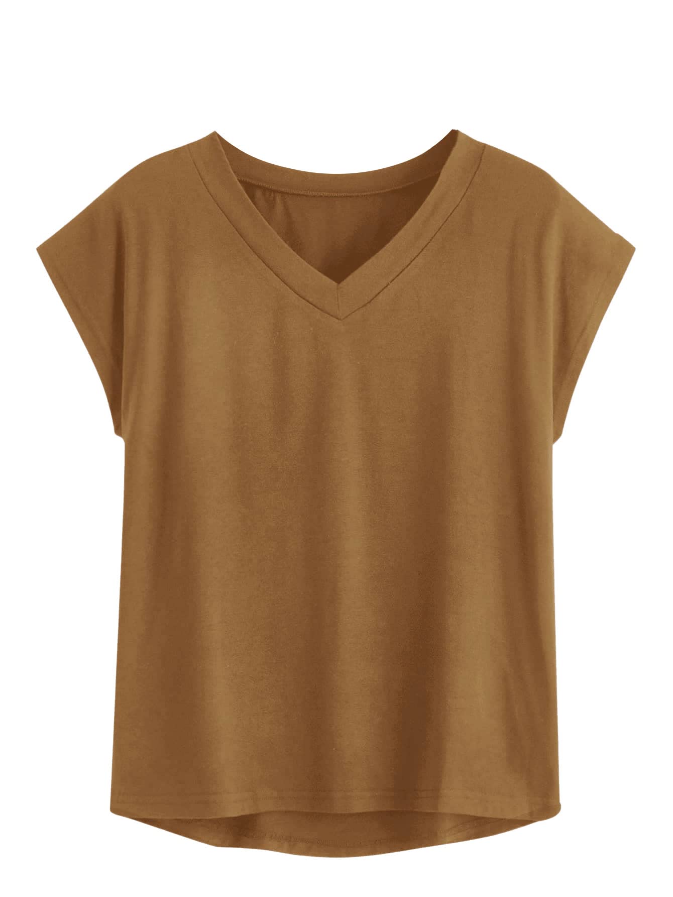SweatyRocks Women's Loose Fit V-Neck T-Shirt with Cap Sleeves & Dip Hem - Casual Plain Tee Tops for Everyday Wear, Workout & Lounge