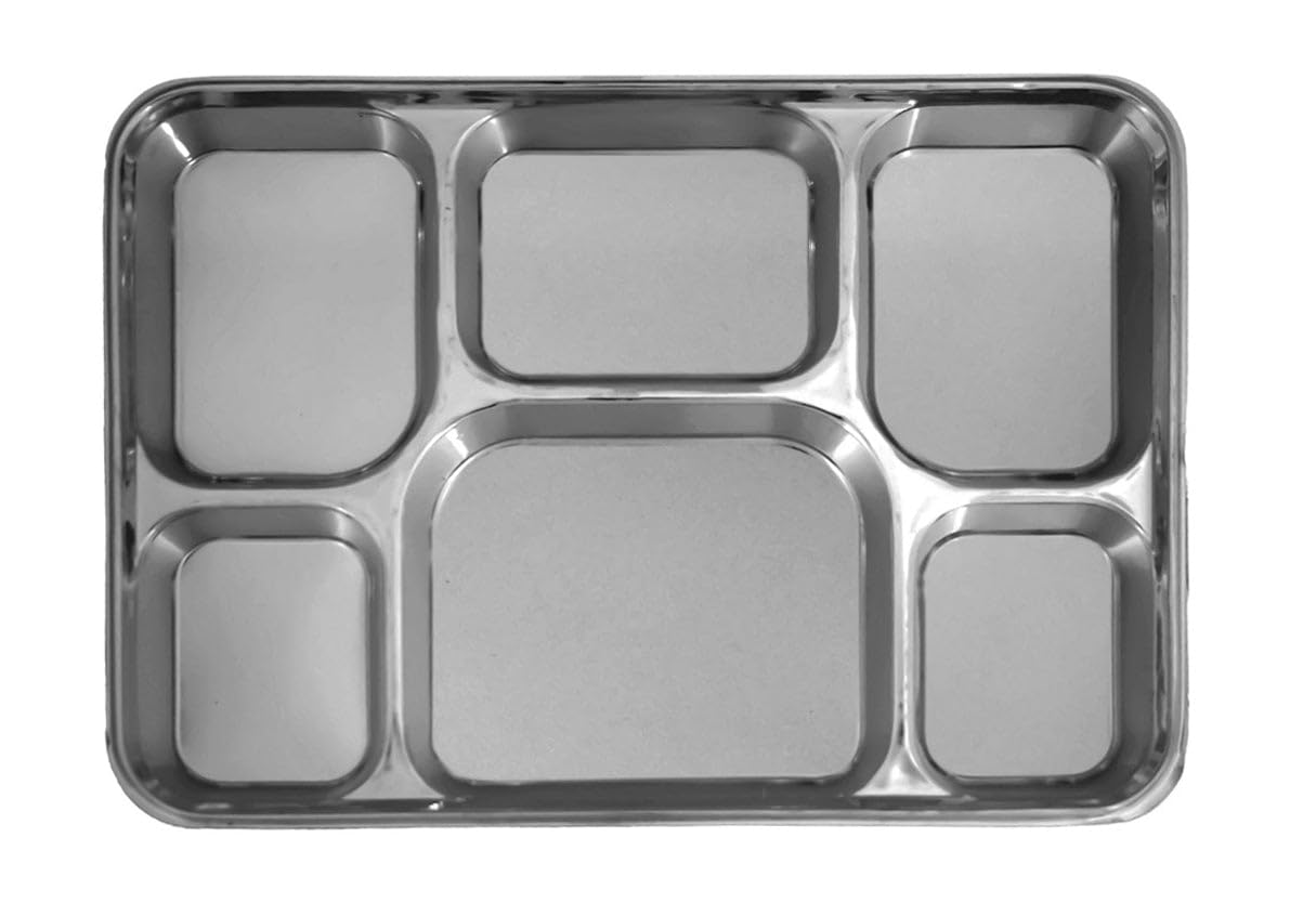 200 Pack Disposable Plastic 6 Compartment Thali Plates - Silver | Eco-Friendly Party Dinnerware for Indian Cuisine, Buffet Serving & Festive Gatherings