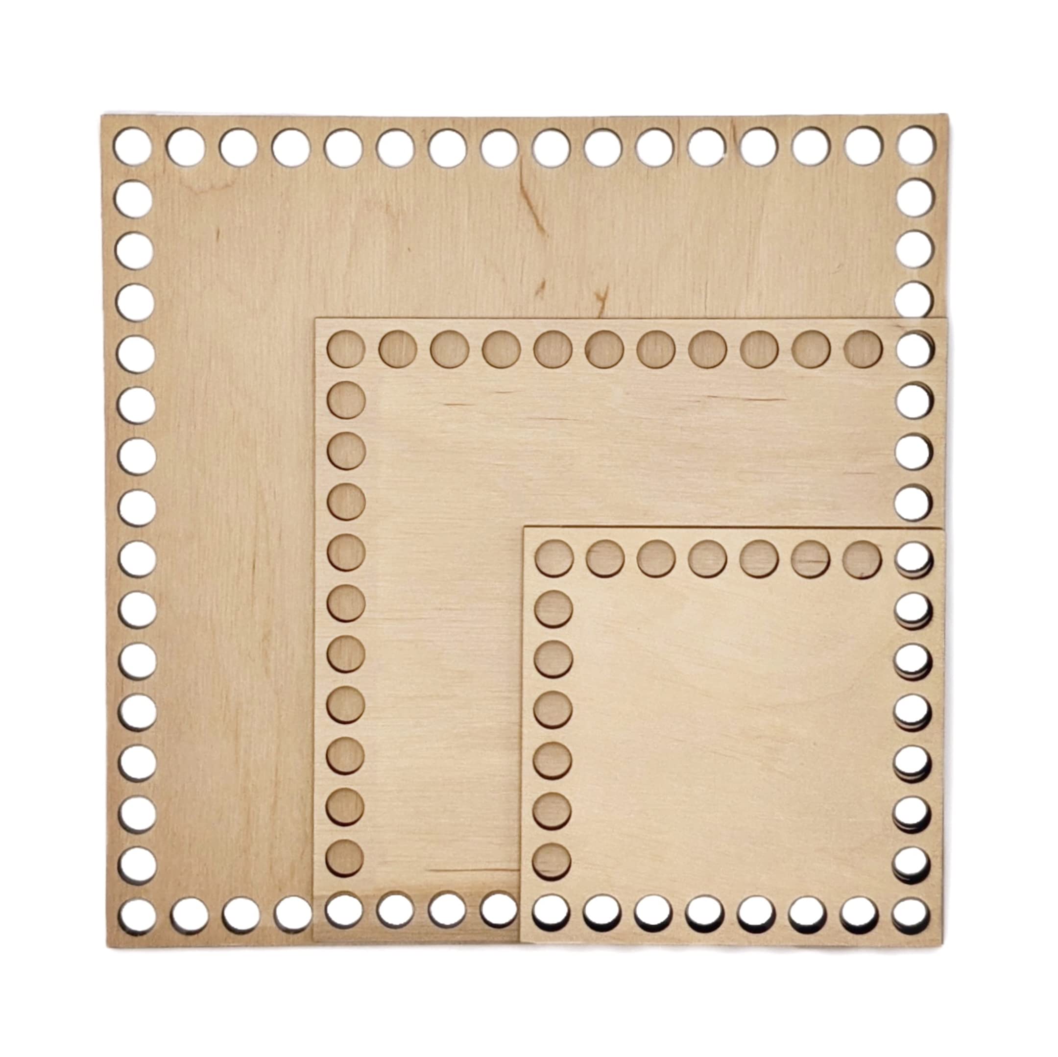 Wooden Crochet Basket Bases Kit - 3 Sizes (7.8in, 5.9in, 3.9in) Square Wood Bottoms for T-Shirt Yarn Weaving, DIY Home Decor Craft Supplies - Perfect for Storage Bins, Plant Holders & Gift Baskets