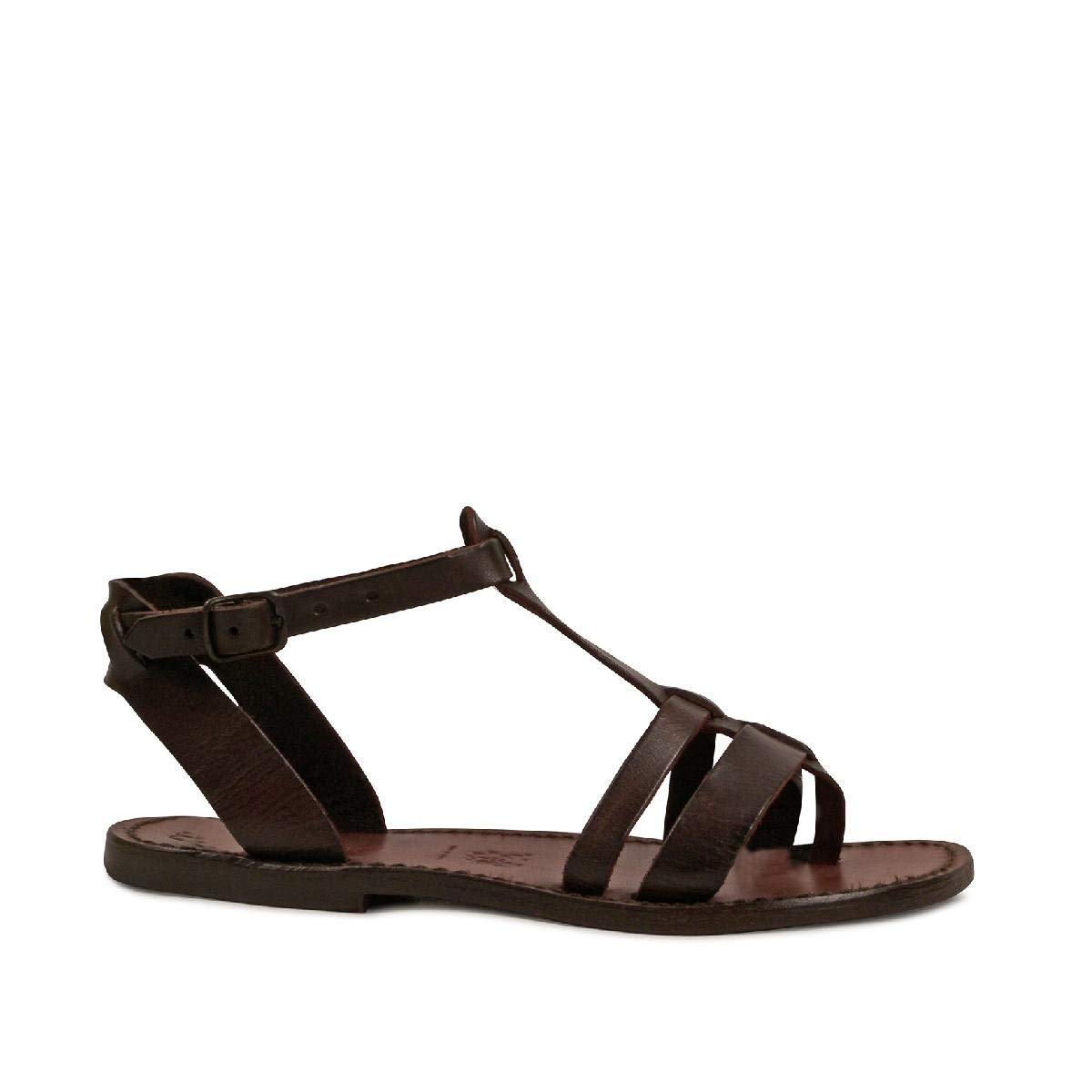 Handmade in Italy Women's Brown Leather Flat Sandals - Comfortable & Stylish for Summer, Travel & Casual Outings