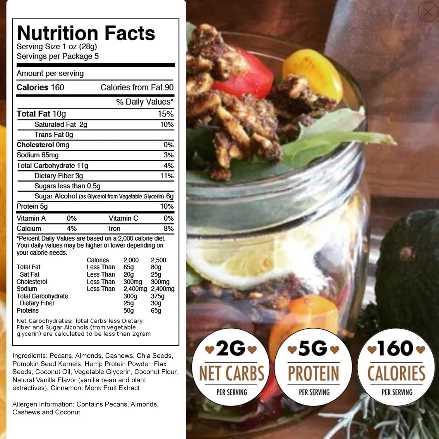 Keto Paleo Granola - Low Carb Nut & Seed Clusters (2G Net Carbs, 5G Protein) | Gluten Free, Grain Free, Vegan Snack | Spicy Ghost Pepper Flavor 15oz | Perfect for Keto Diet, Healthy Breakfast & On-the-Go Snacking