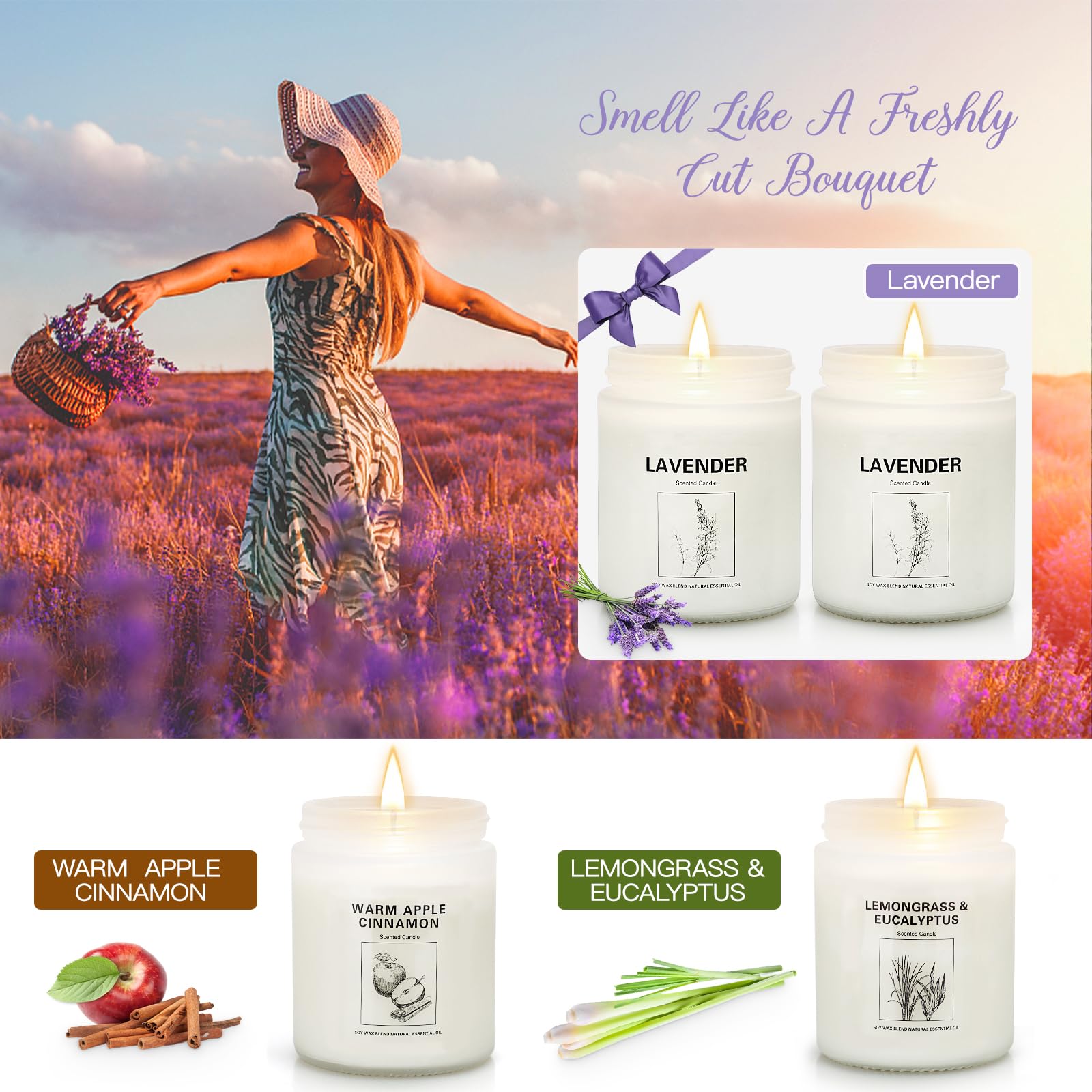 4 Pack Scented Lavender Candles (28 oz) for Home, Stress Relief, Relaxation - Perfect Gift for Women, Birthday, Valentine's Day, Mother's Day & Anniversary - Create a Cozy Atmosphere for Bedroom, Bath & Meditation