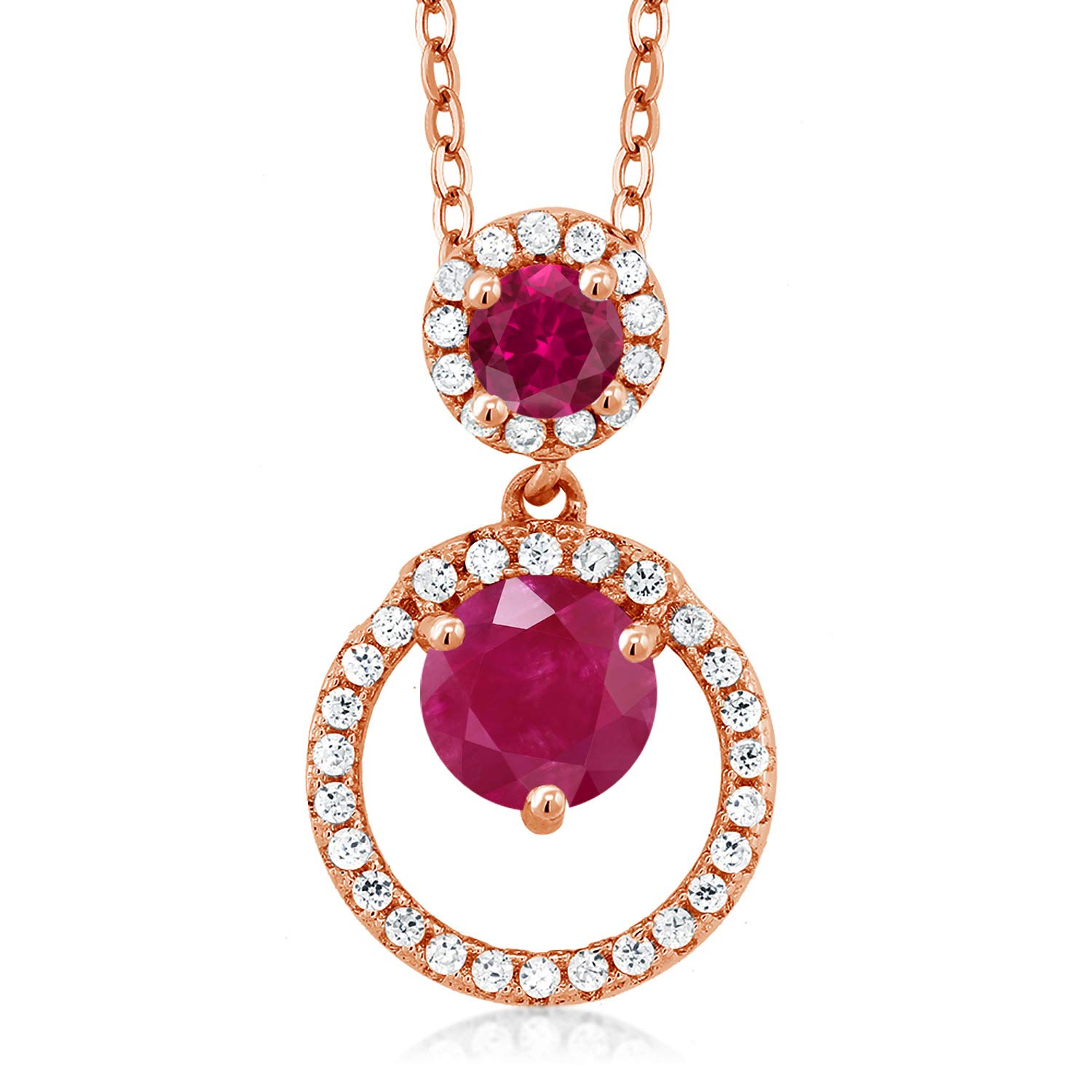1.85 Ct Round Red Ruby Pendant - 18K Rose Gold Plated Silver Jewelry | Gem Stone King | Created Ruby for Women | Perfect for Valentine's Day, Anniversary & Special Occasion Gifts