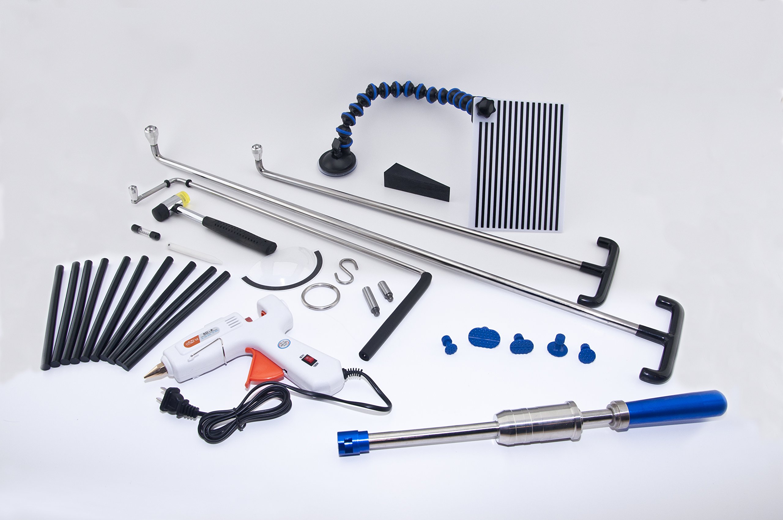 Magnetic Roller Tip Full Kit with Glue Pull Kit - Professional Paintless Dent Removal (PDR) Tools for Car Dents & Dings | DIY Auto Body Repair Kit for Beginners & Experts | Perfect for Garage, Auto Shop & Mobile Dent Repair