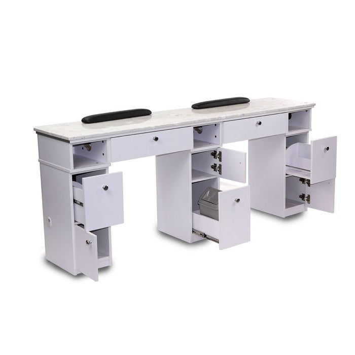 Professional Sonoma Double Manicure Table for Nail Salons & Spas - Heavy Duty Manicure Station with Adjustable Height & Storage Drawers - Perfect for Pedicures, Gel Nails & Nail Art Services