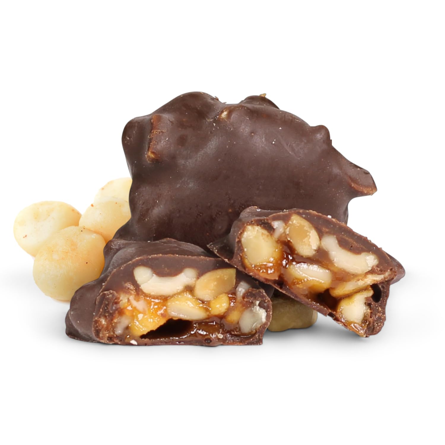 Premium Dark Chocolate Caramel Macadamia Nut Clusters Gift Box - 12oz Vegan & Kosher Gourmet Candy | Holiday Christmas Gifts, Party Favors, Corporate Gifts & Sweet Treats for Chocolate Lovers