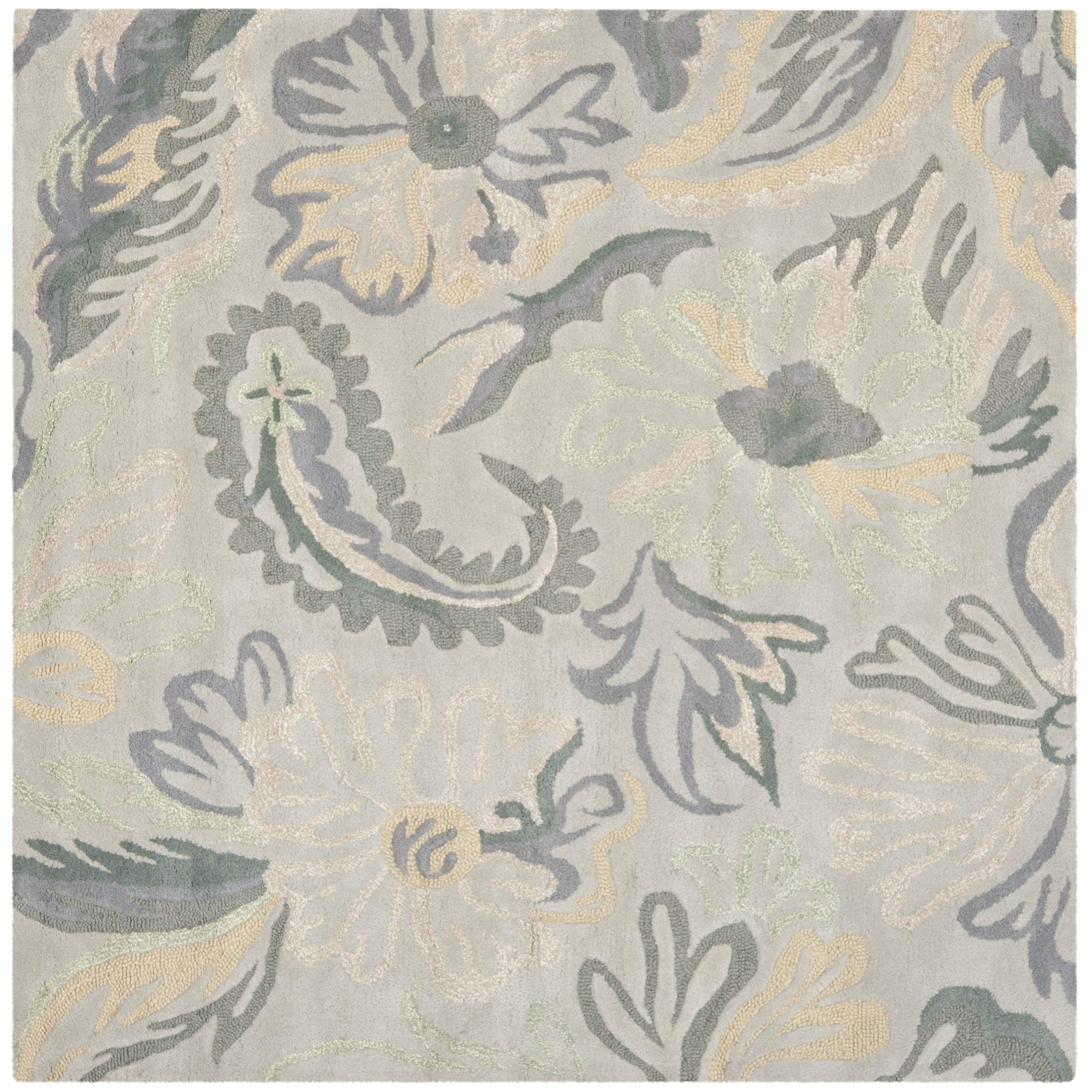 SAFAVIEH Jardin Collection 6'x6' Square Grey/Dark Grey Handmade Floral Premium Wool Area Rug - Perfect for Living Room, Bedroom & Home Decor (JAR463A)