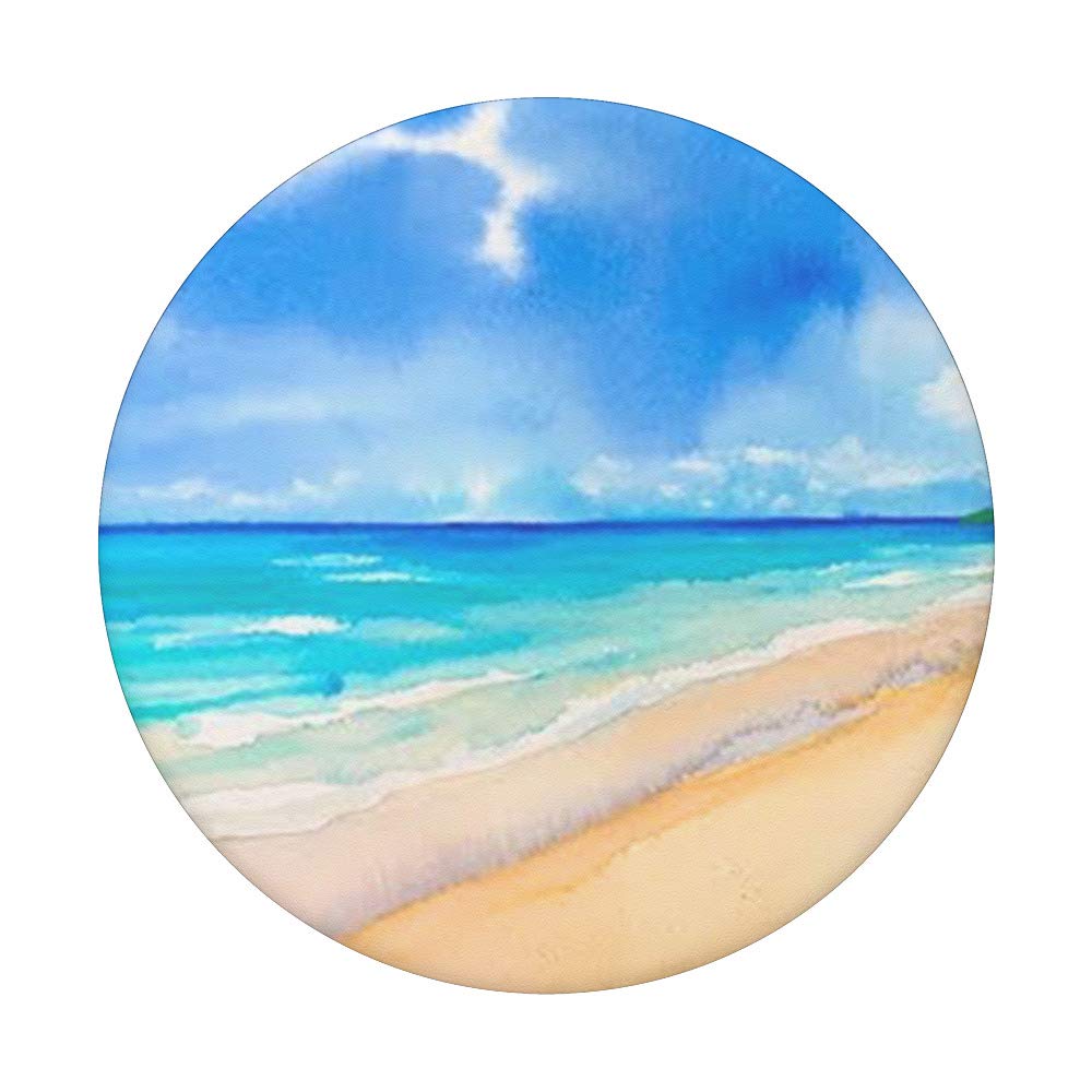 Watercolor Beach Ocean Waves Design PopSockets - Swappable PopGrip for Phone, Tablet & Laptop - Perfect for Vacation, Travel & Summer Accessories