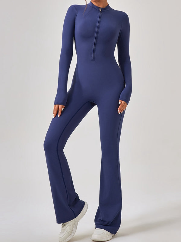 ZASUWA Women's High Waist Zipper Flare Jumpsuit - Stylish Casual Romper for Summer Outfits, Beach Wear & Party Dresses
