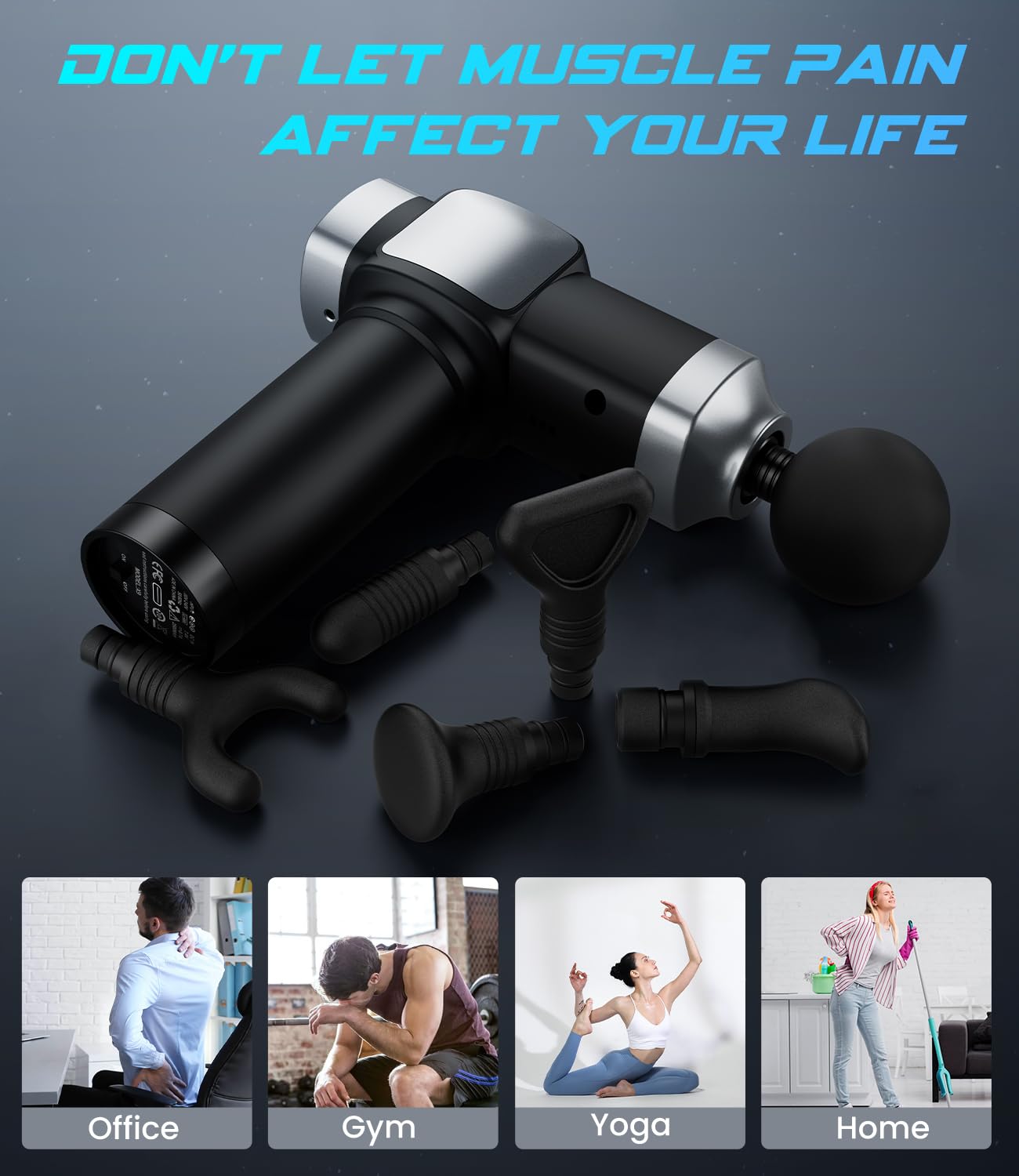 Deep Tissue Massage Gun for Pain Relief - Electric Muscle Massager with 30 Speed Levels & 6 Attachments, Super Quiet Handheld Percussion Massager for Back, Neck, Legs - Includes Carry Case (Black) | Perfect for Athletes, Gym Recovery, Muscle Relaxation & Home Therapy