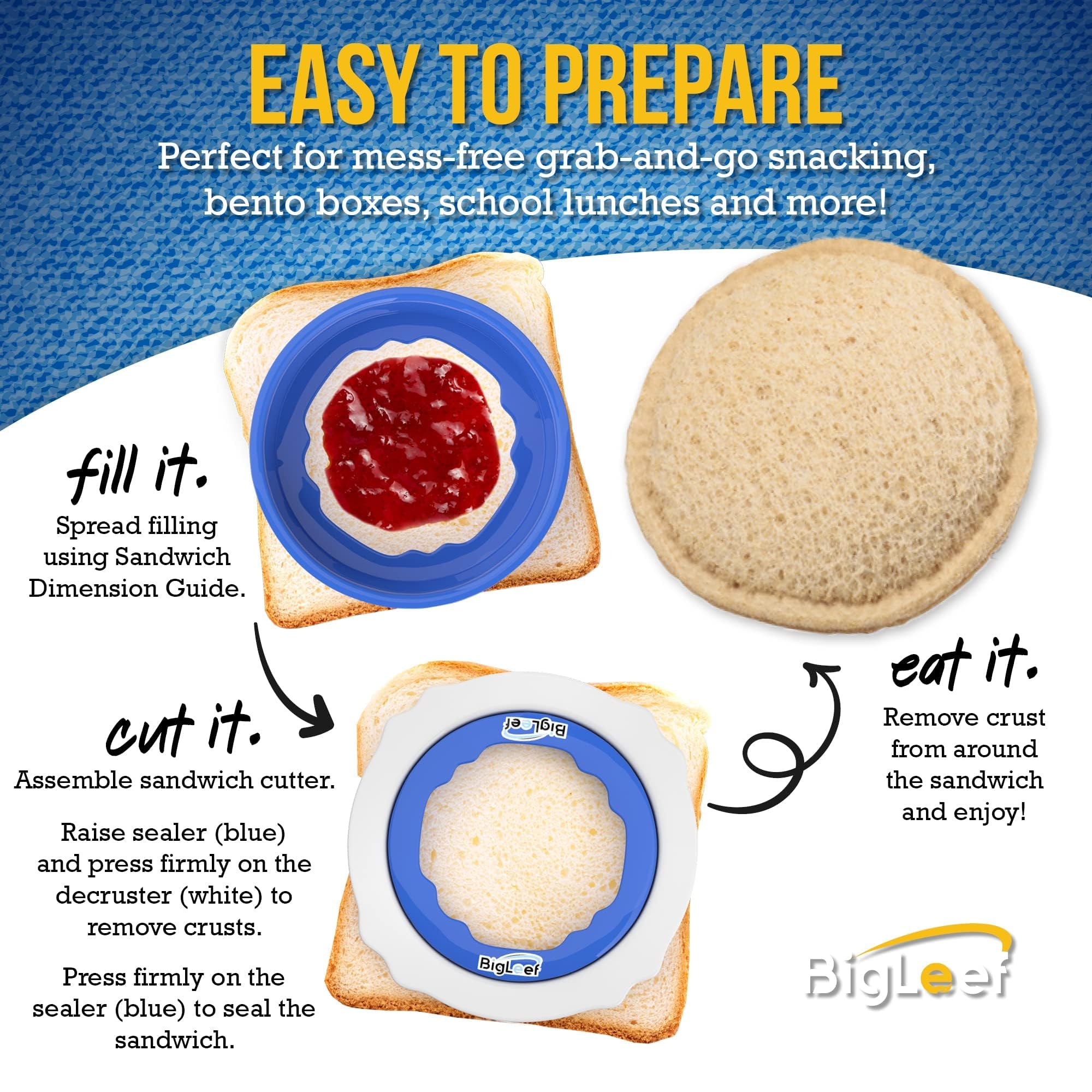 Uncrustable Sandwich Cutter and Sealer - Crustless PB&J Sandwich Maker Press - Safe for Kids, Easy to Use, Dishwasher Safe - Perfect for School Lunches, Picnics, and Quick Snacks