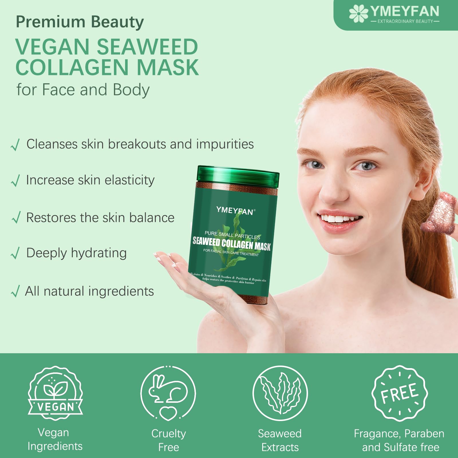 Pure Natural Seaweed Collagen Face Mask Powder - Fragrance-Free, Paraben-Free, Vegan Skincare Treatment | Deep Hydrating & Purifying Algae Seed Mask for Dry Skin | DIY Jelly Mask for Beauty Salon & Spa Use (500g/17.6oz) | Perfect for At-Home Facial Treatments & Professional Skincare Routines