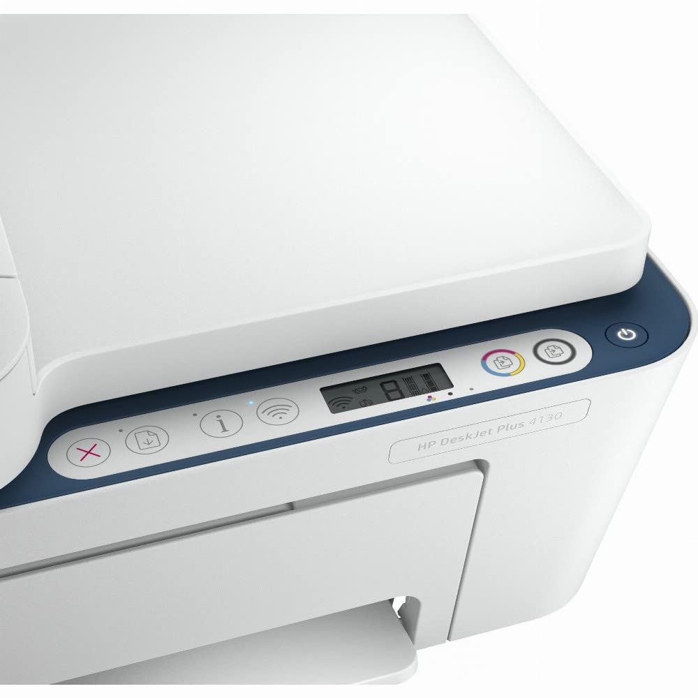 HP DeskJet Plus 4130 All-in-One Wireless Printer - Print, Scan, Copy, Fax | A4 Paper Size | Automatic Document Feeder | WiFi & USB Connectivity | 6 Months Instant Ink Included | White | Perfect for Home Office & Small Business Use