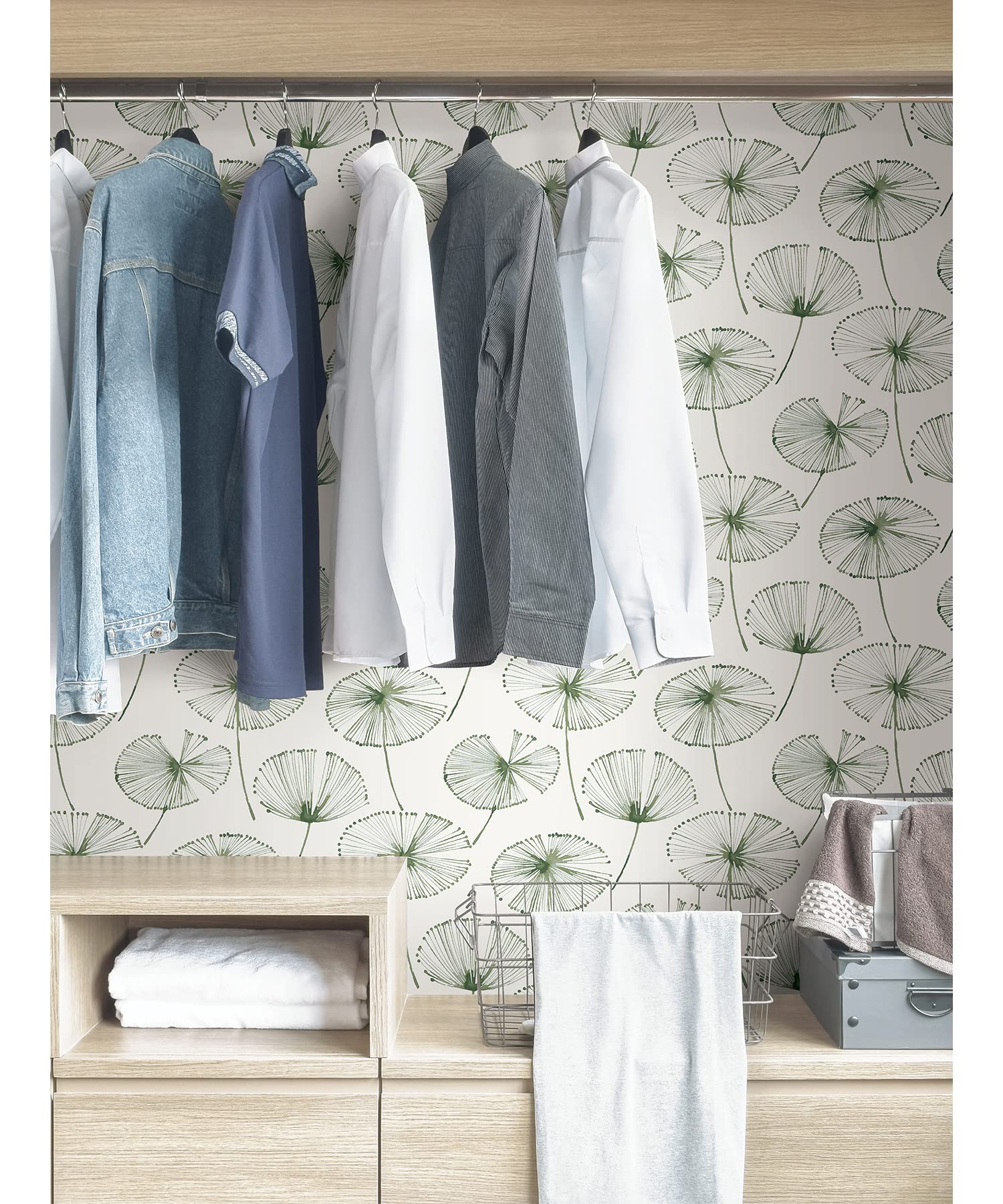 NuWallpaper Sage Aya Peel & Stick Wallpaper - Self-Adhesive Removable Wallpaper for Bedroom, Living Room, Kitchen - Easy DIY Home Decor Upgrade