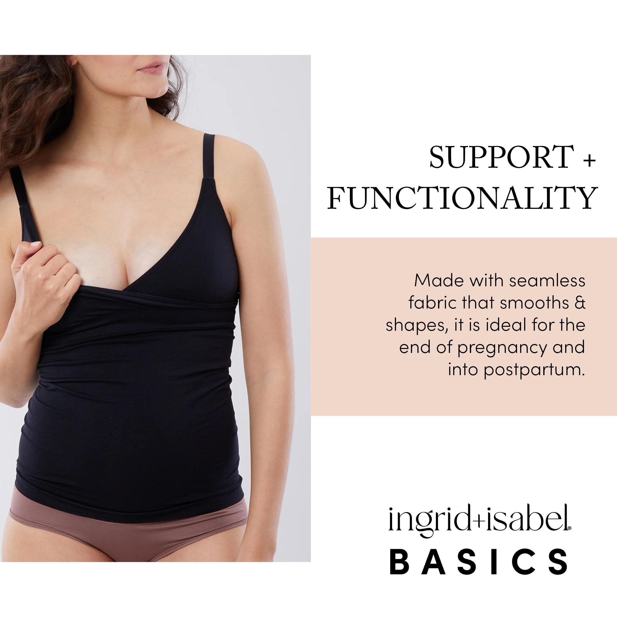 Ingrid & Isabel Basics Crossover Maternity & Nursing Cami - Soft Stretch Maternity Tank Top for Pregnancy & Breastfeeding - Perfect for Everyday Wear, Work & Nursing Comfort