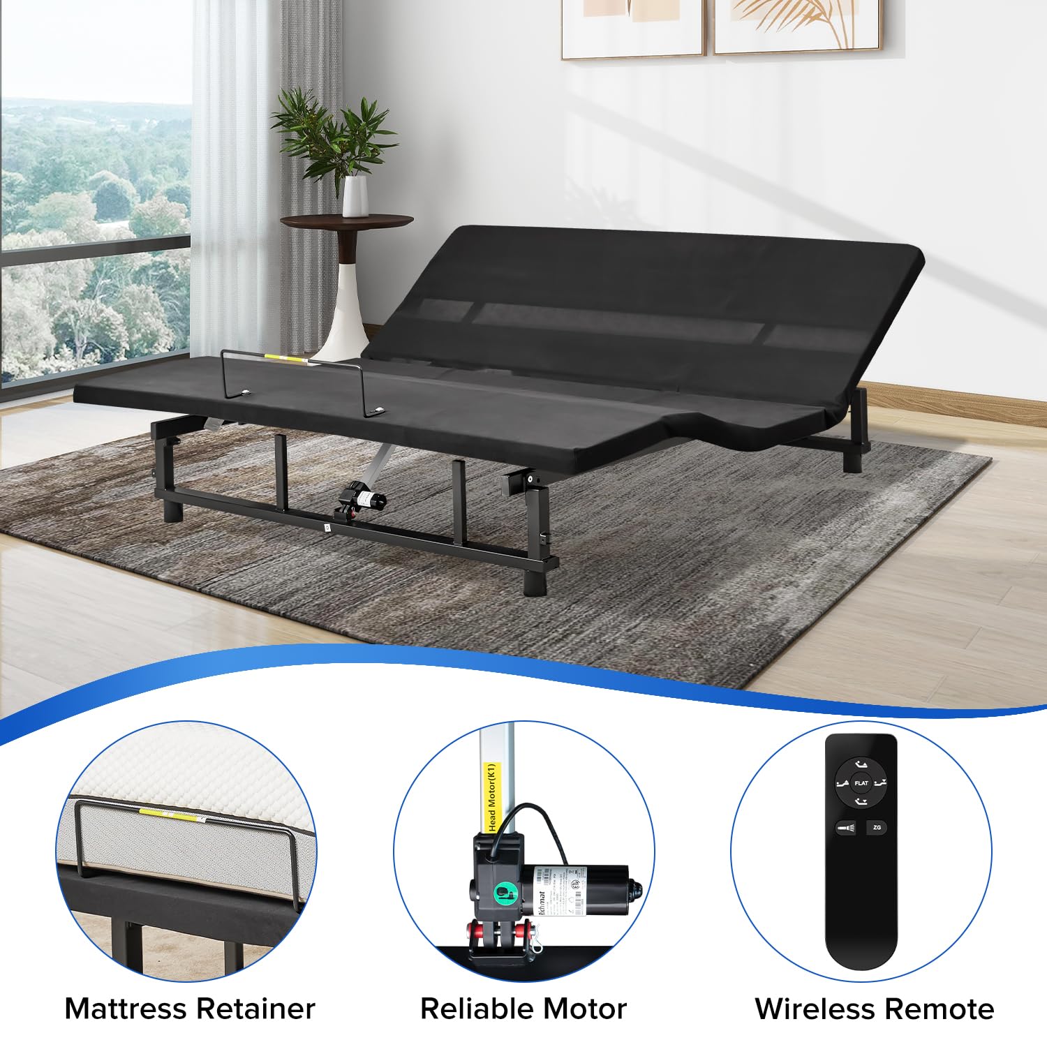 Donext Adjustable Bed Base with Fabric Cover - King Size Electric Bed Frame, Independent Head & Foot Incline, Quiet Motor & Wireless Remote - Perfect for Home, Hospital, and Elderly Care Use