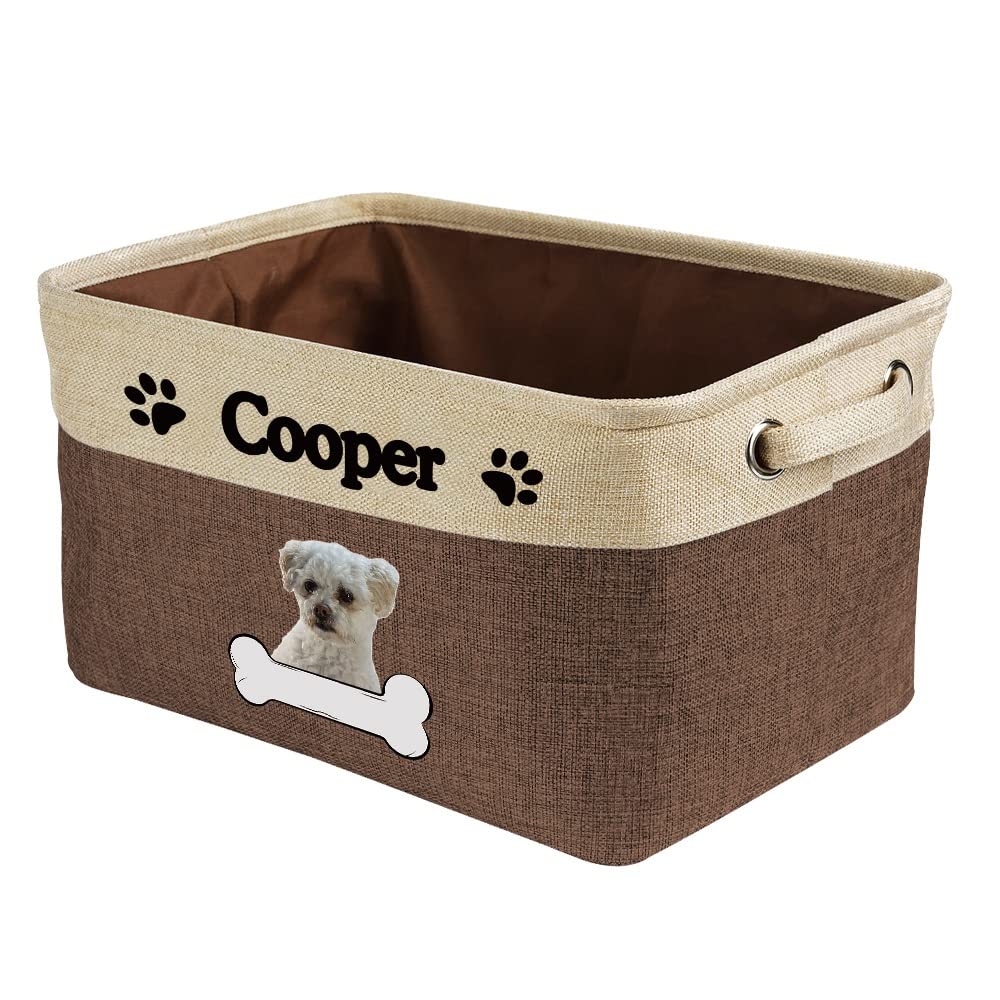 Personalized Dog Storage Basket - Decorative Fabric Toy Box for Maltese Poodle with 2 Handles | Organize Closet, Garage, Clothes & Blankets | Brown & White Rectangle Design | Perfect for Pet Lovers & Home Organization