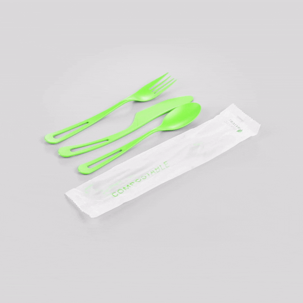 Eco-Friendly Green CPLA Plastic Cutlery Set - 100-Piece Compostable Cutlery with Heat-Resistant Utensils (7.5