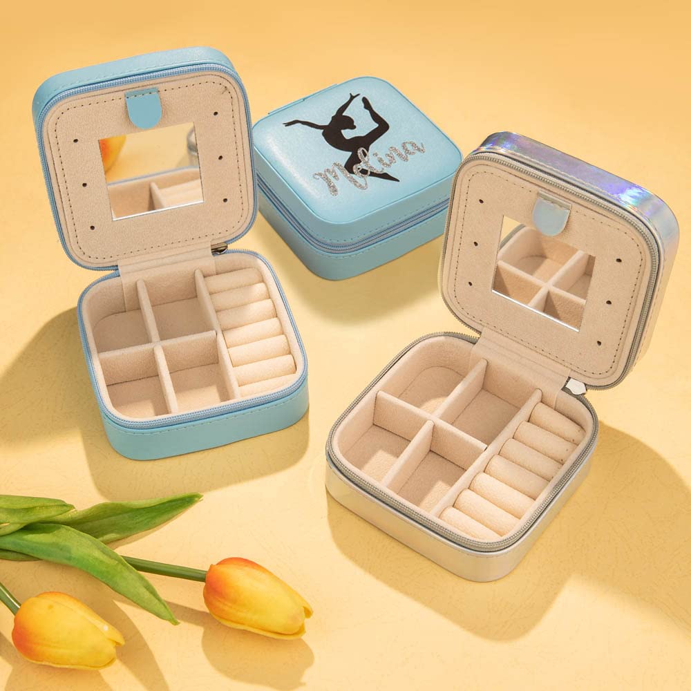 Personalized Mini Jewelry Travel Case - Small Portable Jewelry Organizer Box with Custom Name/Dance Pose Design - Perfect for Rings, Earrings & Necklaces Storage - Ideal Travel Accessory & Gift for Women, Dancers & Brides (Great for Vacations, Dance Competitions & Wedding Prep)