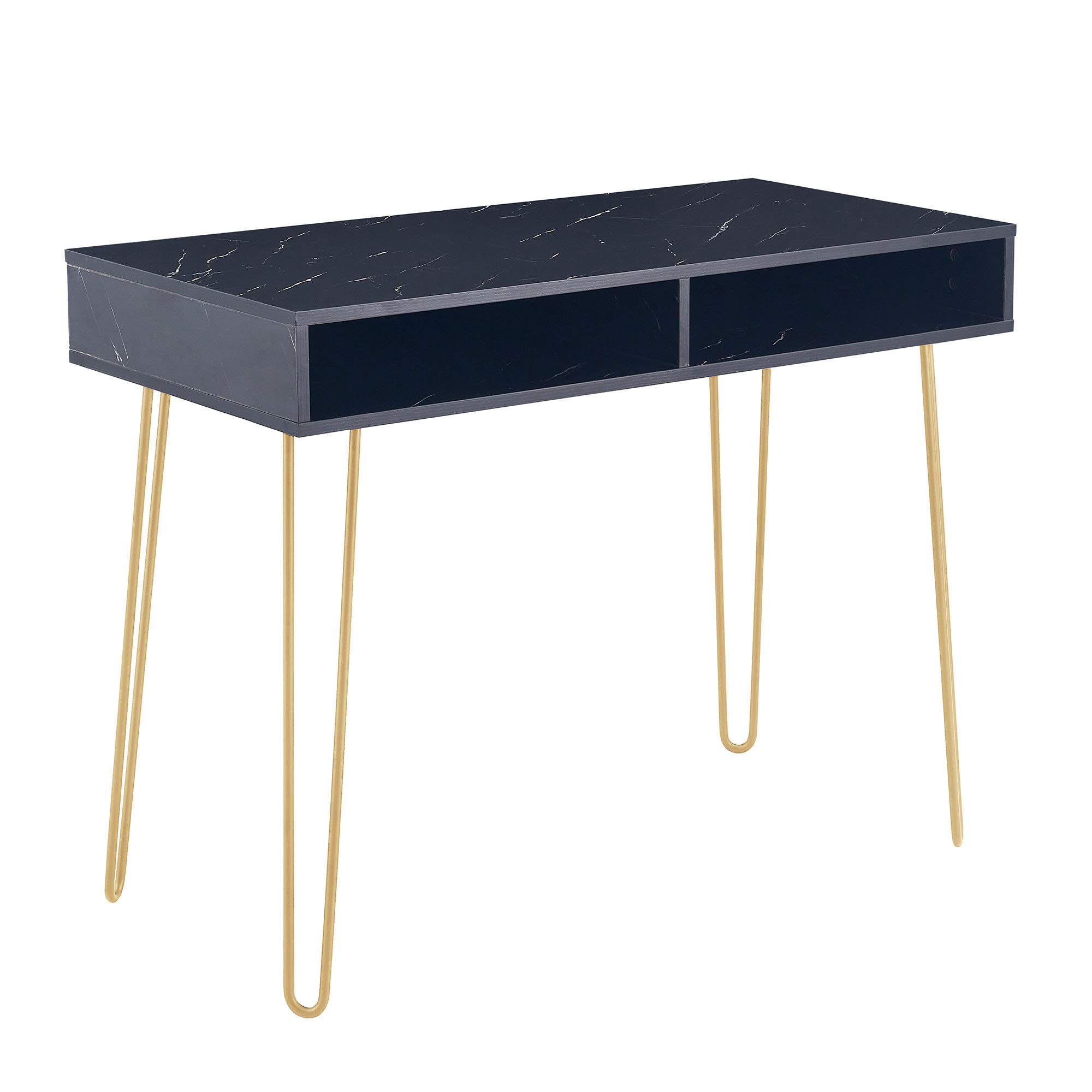 Anstar Modern Marble MDF Top Console Table with Gold Metal Legs - Stylish End Table for Bedroom, Living Room, Dining Room & Kitchen (Black) | Perfect for Small Spaces, Entryways & Home Decor