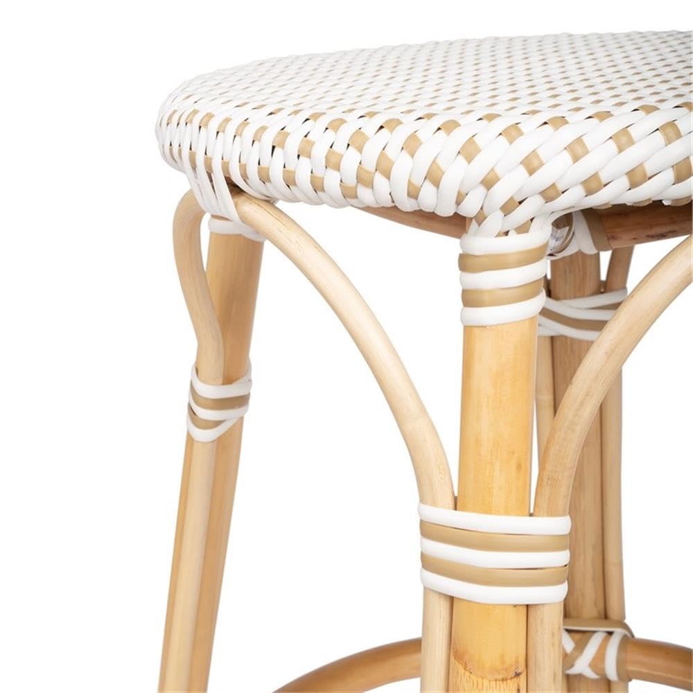 Home Square 2-Piece Rattan Counter Stool Set in Beige & White - Perfect for Kitchen Islands, Breakfast Bars & Home Decor