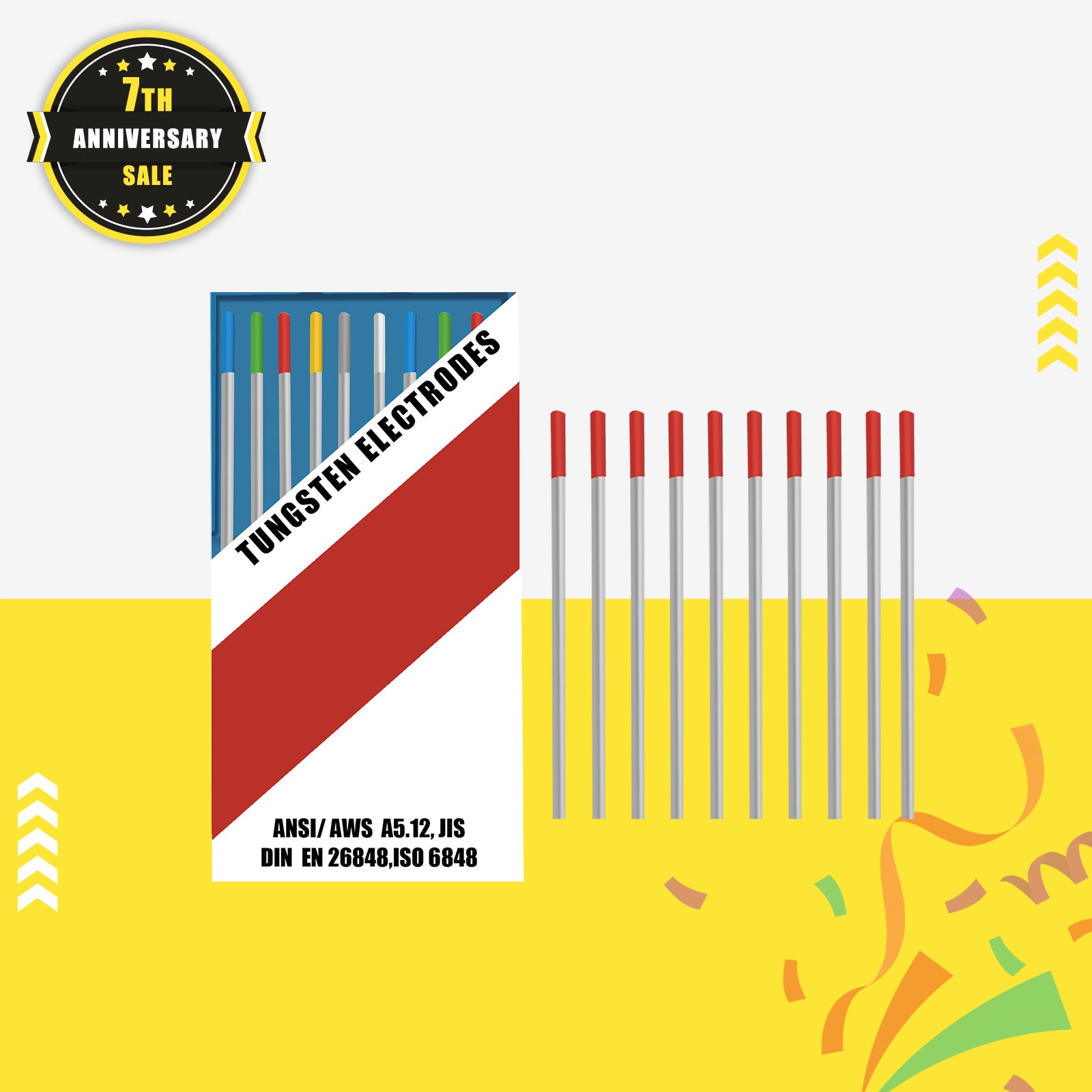 SSimder WT20 Red TIG Welding Tungsten Electrode 10 Pack - Premium 2% Thoriated Tungsten Rods for Arc Welding, Perfect for Stainless Steel, Nickel Alloys & Carbon Steel Welding Projects