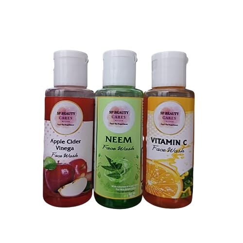 SP BEAUTY CARES Vitamin C Face Wash, Apple Face Wash & Neem Face Wash Combo Pack - Pimple & Acne Treatment for All Skin Types (3x50ml) | Deep Cleansing, Pore Minimizing & Brightening for Daily Skincare Routine