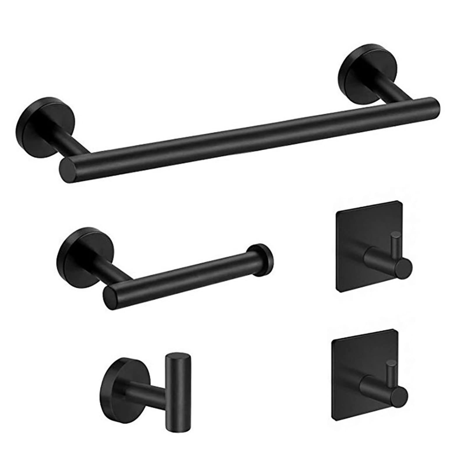 Premium Black Bathroom Hardware Set - Robe Hook, Towel Rail, Bar Rack, Shelf, Tissue Holder & Toothbrush Holder | Modern Bathroom Accessories for Home & Hotel Use