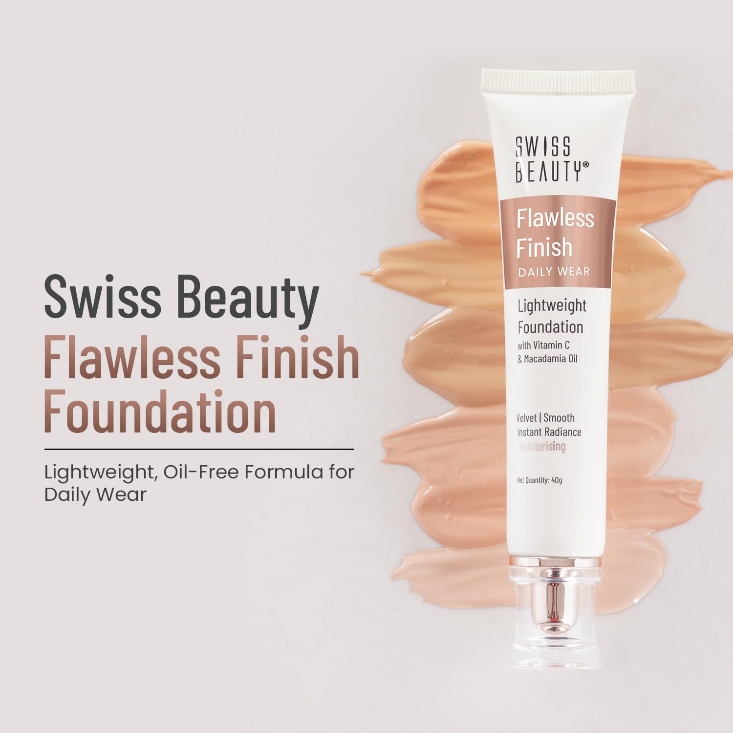 Swiss Beauty Flawless Finish Foundation - Medium Coverage, Lightweight, Oil-Free Formula with Radiant Finish - Natural Beige Shade (40g) | Perfect for Everyday Wear, Special Occasions & Photo Shoots
