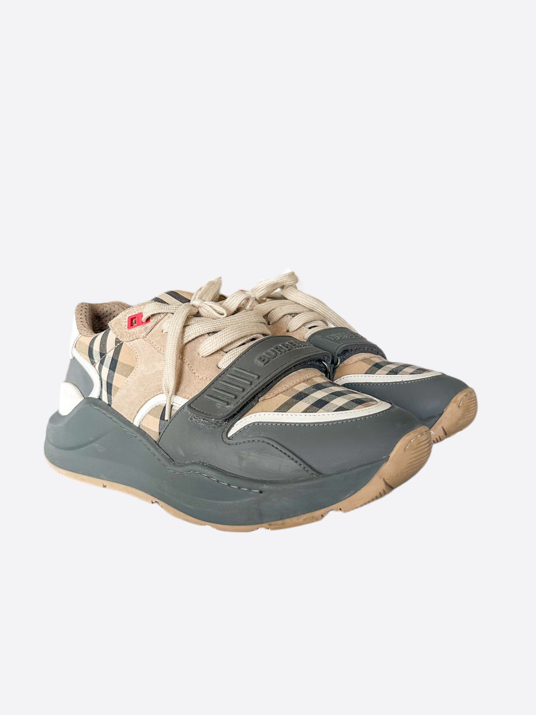Burberry Grey & Tan Check Sneakers for Men & Women - Classic Plaid Design Comfortable Casual Shoes for Walking, Travel & Everyday Wear