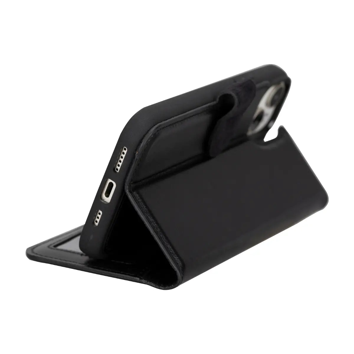 Premium Black Leather Wallet Case for iPhone 15 Plus - Slim Protective Cover with Card Slots | Perfect for Everyday Use, Travel & Business