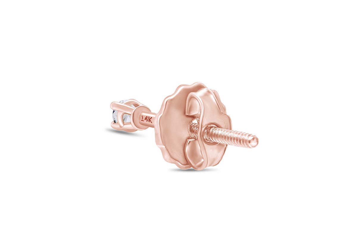 14K Solid Gold Round Natural Diamond Single Stud Screw Back Earring (0.06 CTW) - Elegant Minimalist Jewelry for Everyday Wear, Gifts & Special Occasions