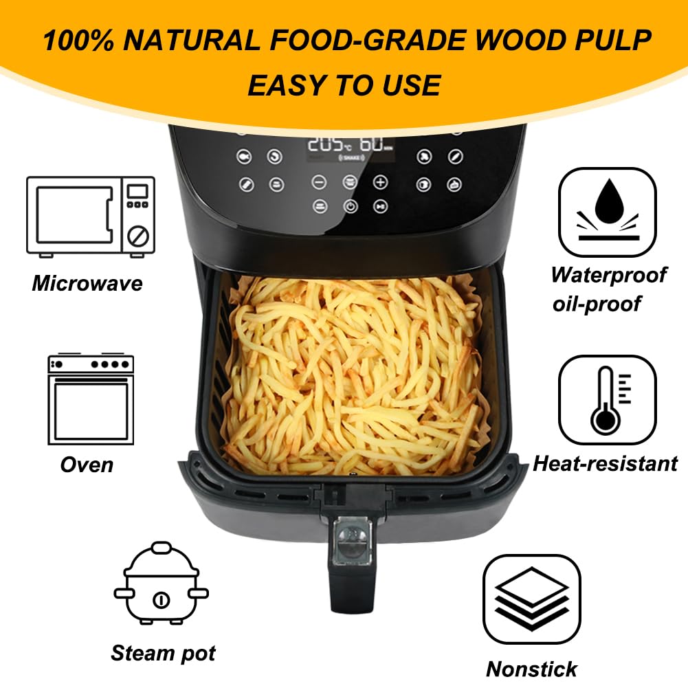 BYKITCHEN 100-Pack Square Air Fryer Disposable Paper Liners - Fits Cosori, Instant Pot, Dash Mini & Most Air Fryers | Non-Stick Cooking, Easy Cleanup for Healthy Meals & Snacks
