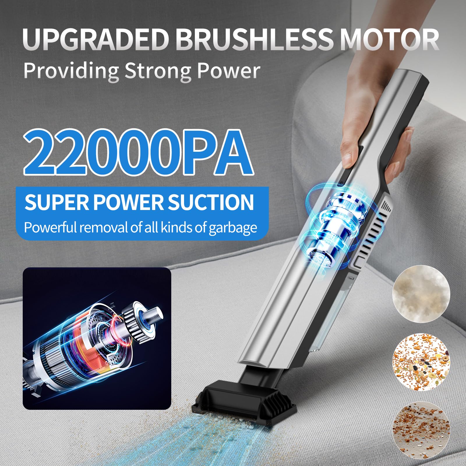 22000Pa Cordless Handheld Vacuum Cleaner - Rechargeable Dust Buster for Car & Home, High Power Portable Vacuum for Pet Hair, Car Seats, Sofa & Small Spaces Cleaning