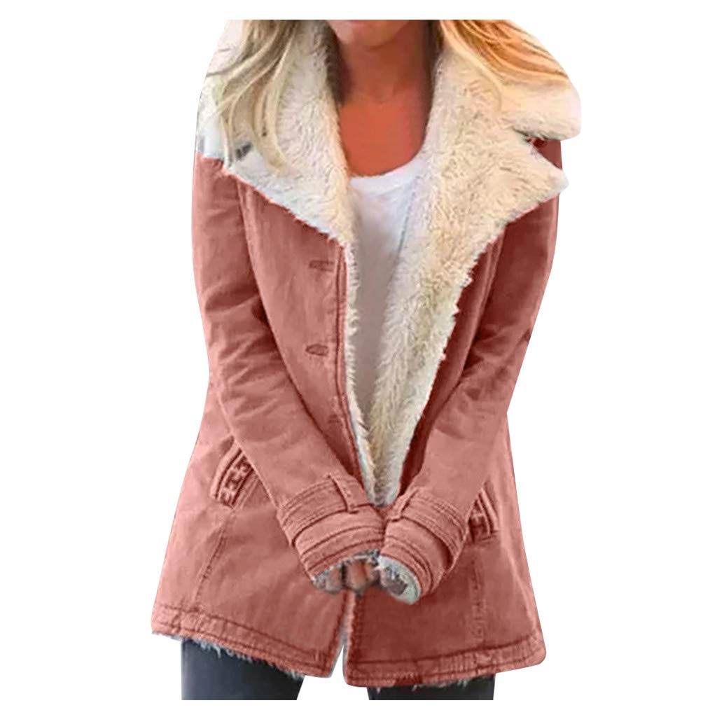 Women's Plus Size Warm Winter Coat with Lapels & Plush Buttons - Long Green Jacket for Cold Weather Outdoors, Work & Casual Wear