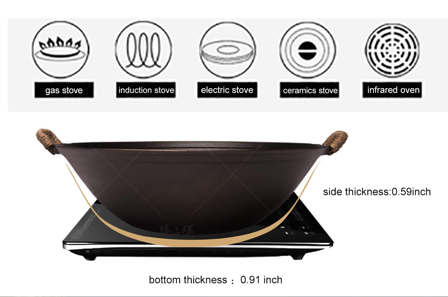 ZhenSanHuan Handmade Cast Iron Wok - 15 Inch Traditional Chinese Carbon Steel Pan, Pre-Seasoned, No Coating, Flat Bottom, Induction Compatible - Perfect for Stir Fry, Deep Frying & Home Cooking