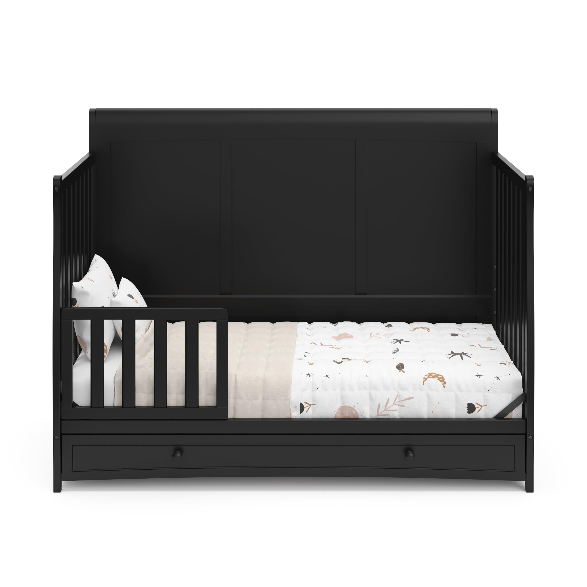 Graco Asheville 5-in-1 Convertible Crib with Storage Drawer (Black) – GREENGUARD Gold Certified, Toddler Bed & Full-Size Bed Conversion, Nursery Furniture for Baby & Kids – Perfect for Small Spaces & Modern Nurseries
