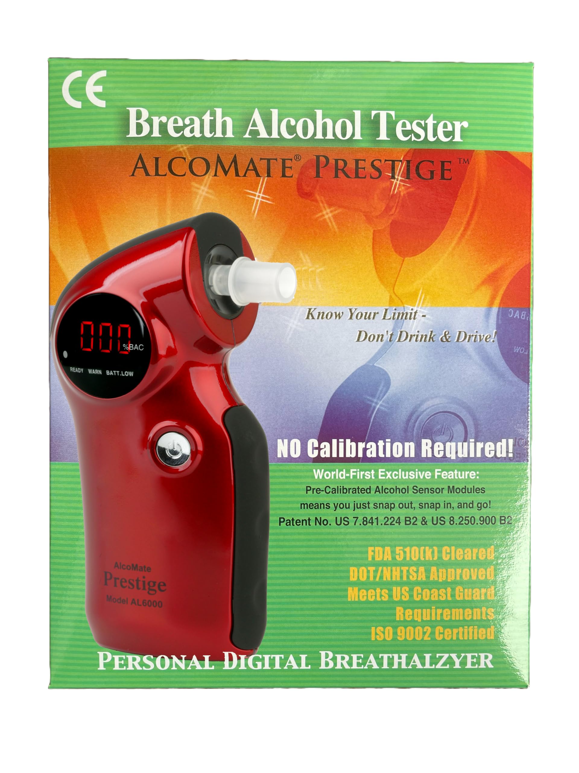 Prestige AL6000 Professional Breathalyzer - High Accuracy Alcohol Tester with Replaceable Sensors | DOT & FDA 510(k) Approved | Ideal for Personal Safety, Workplace Testing & Law Enforcement Use (Red)