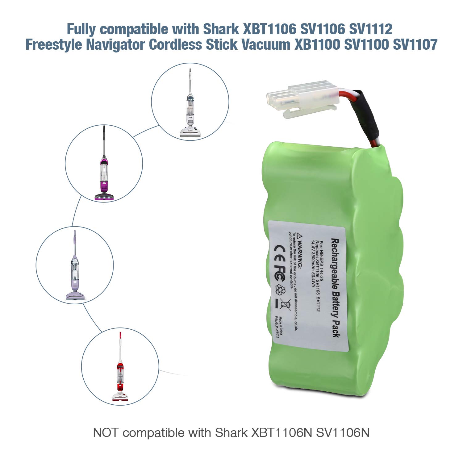 14.4V 3500mAh Replacement Battery for Shark Vacuum - Compatible with XBT1106 SV1106 SV1112 Freestyle Navigator Cordless Stick Vacuum XB1100 SV1100 SV1107 Ni-MH - Perfect for Home Cleaning & Pet Hair Removal