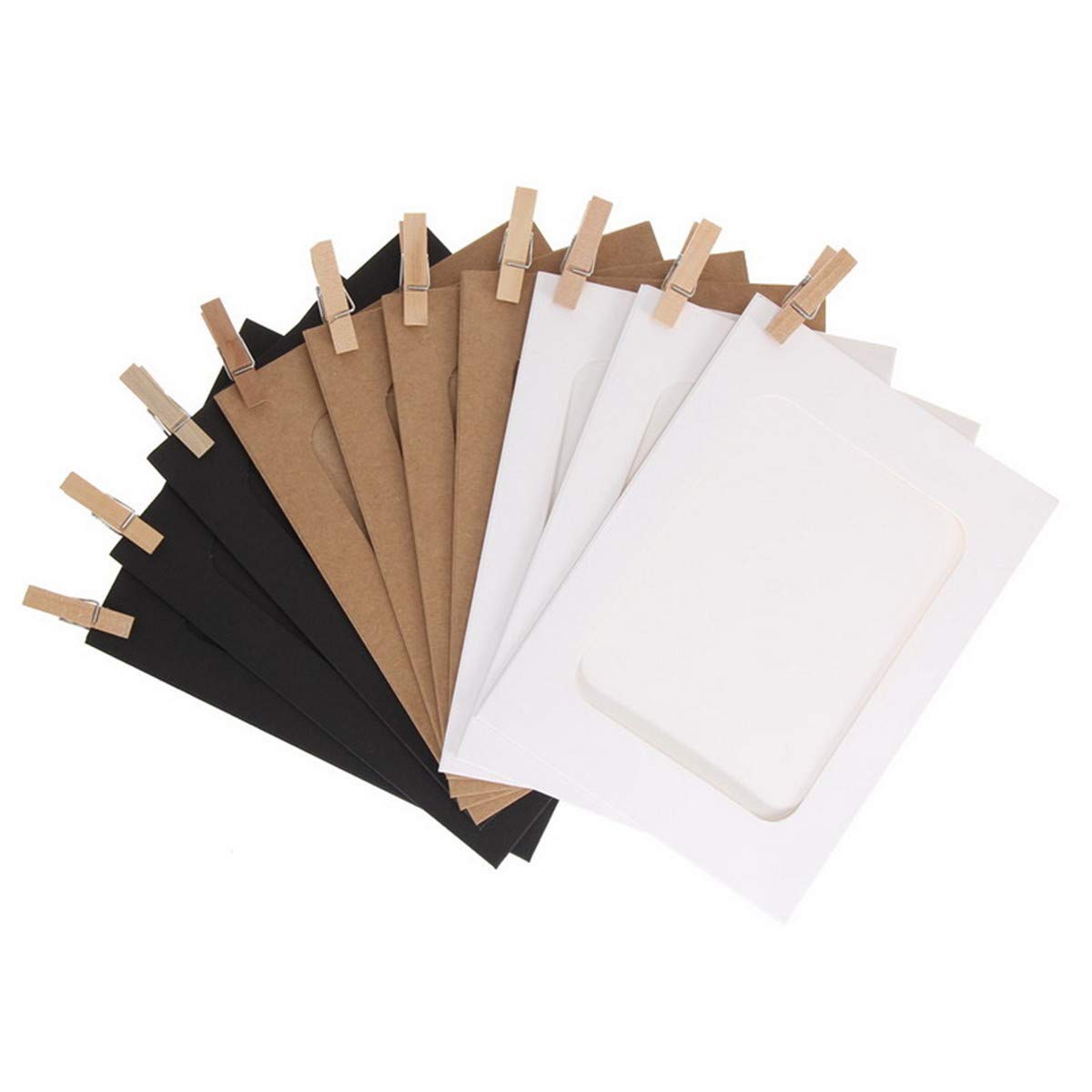 10pcs Kraft Paper Photo Frames with Wooden Clips & Jute Twine - DIY 2x3 Inch Picture Frame Mat Cardboard for Wall Decor - Perfect for Wedding, Birthday Party, Baby Shower & Home Craft Projects