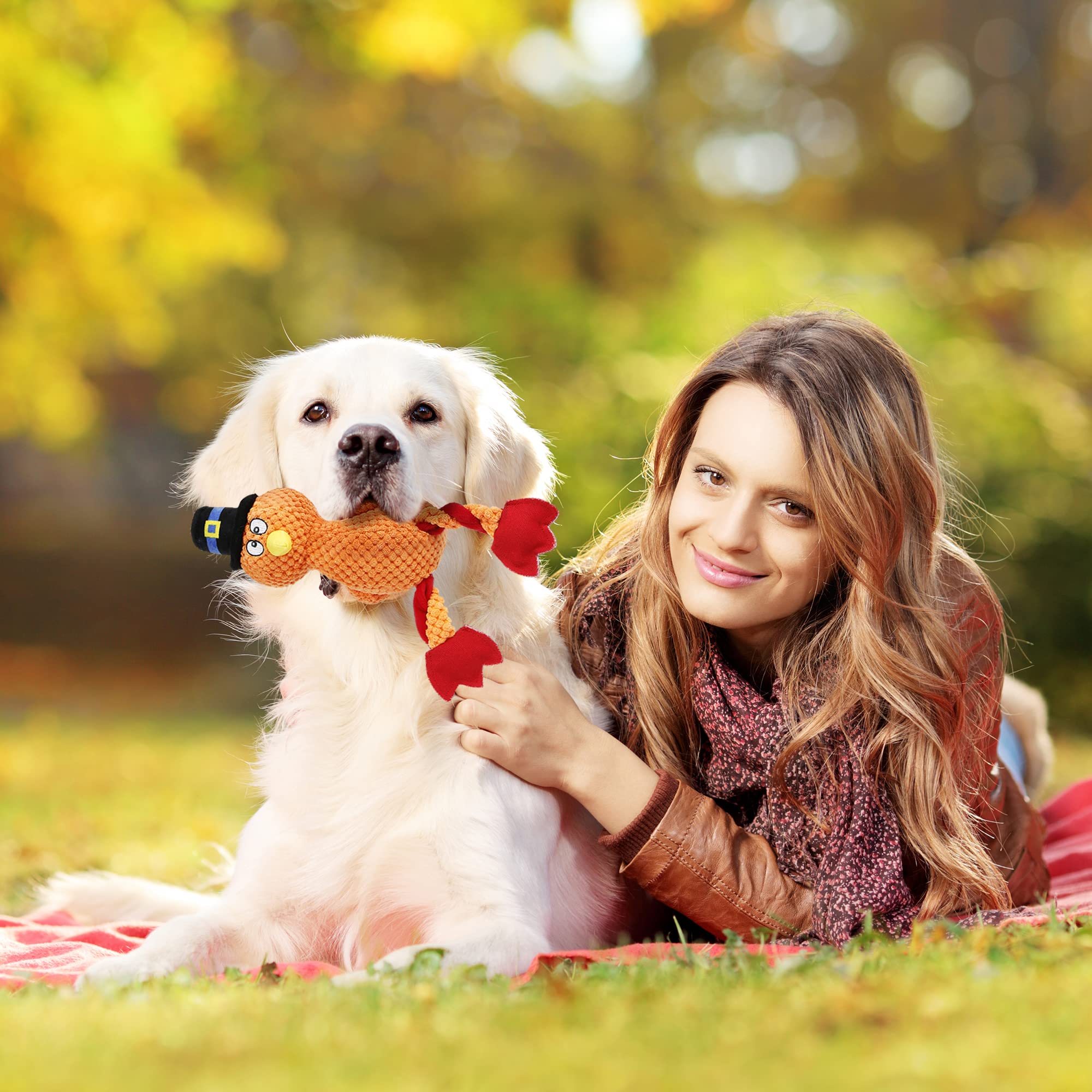 Senneny Thanksgiving Turkey Squeaky Dog Toy with Chew-Resistant Plush - Interactive Puppy Chew Toy for Small, Medium & Large Dogs - Perfect for Holiday Playtime & Training Rewards