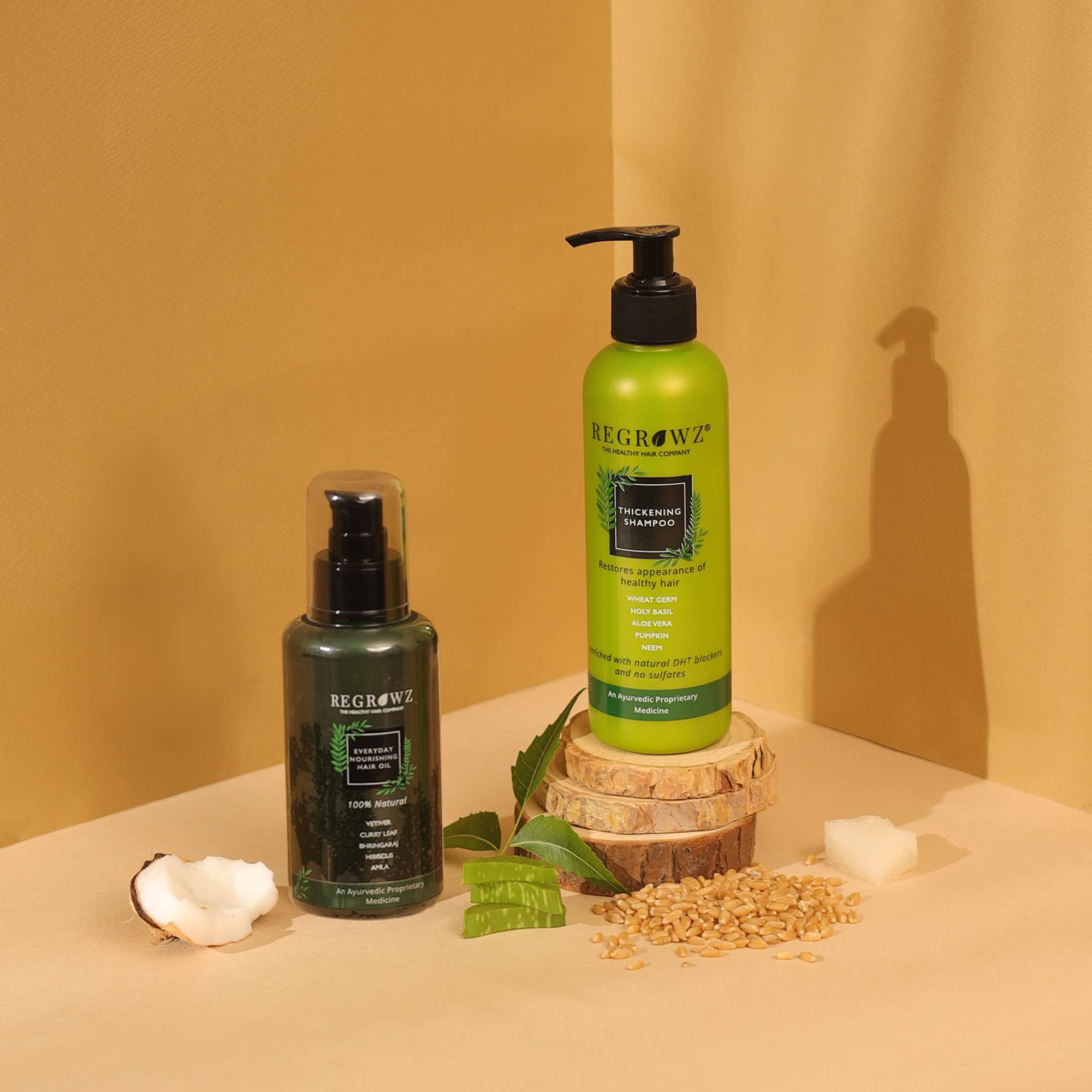 REGROWZ Natural Hair Thickening Shampoo & Nourishing Hair Oil Combo Pack (2-Pack) - Herbal Ingredients for Thicker, Healthier Hair - Perfect for Daily Hair Care & Scalp Treatment