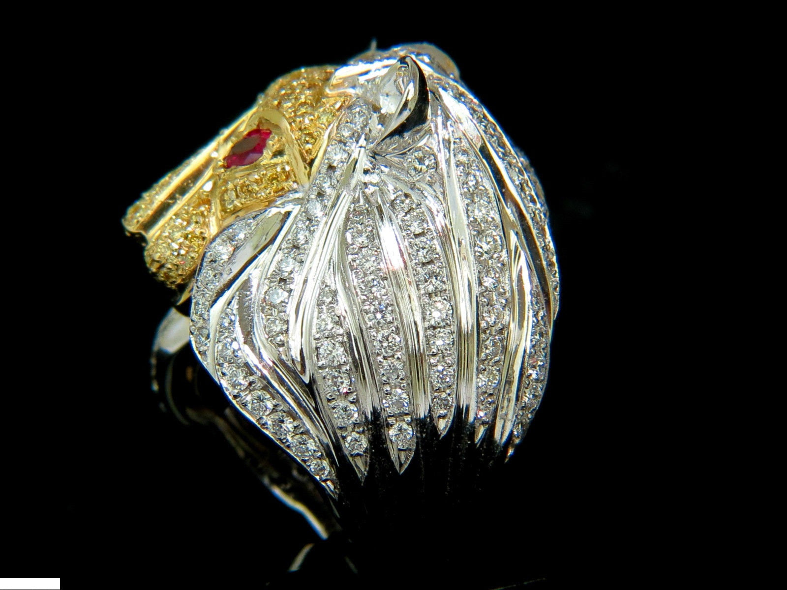 18K Italy Unisex 3.40CT Diamond & Ruby Lioness Ring - Luxury Statement Jewelry for Women & Men - Perfect for Weddings, Anniversaries & Special Occasions